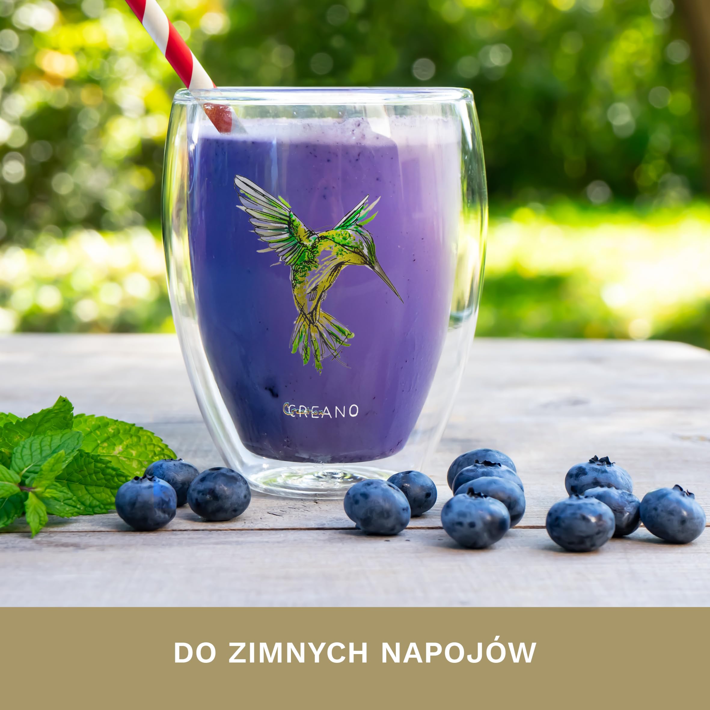 Creano Kieliszki Hummi, latte Macchiato, szklanki termiczne z kolibrem, zestaw 6 sztuk, 250 ml, w kolorach niebieskim, czerwonym, zielonym, pomarańczowym, fioletowym, żółtym