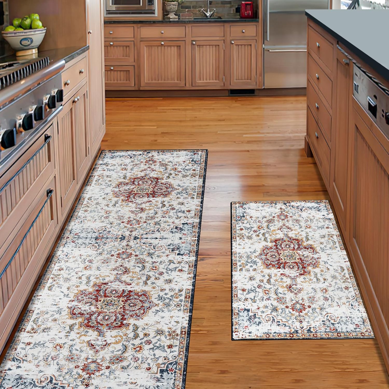 AKUNRUG Boho Kitchen Rug Sets 2 Piece,Kitchen Mats Non Slip Washable