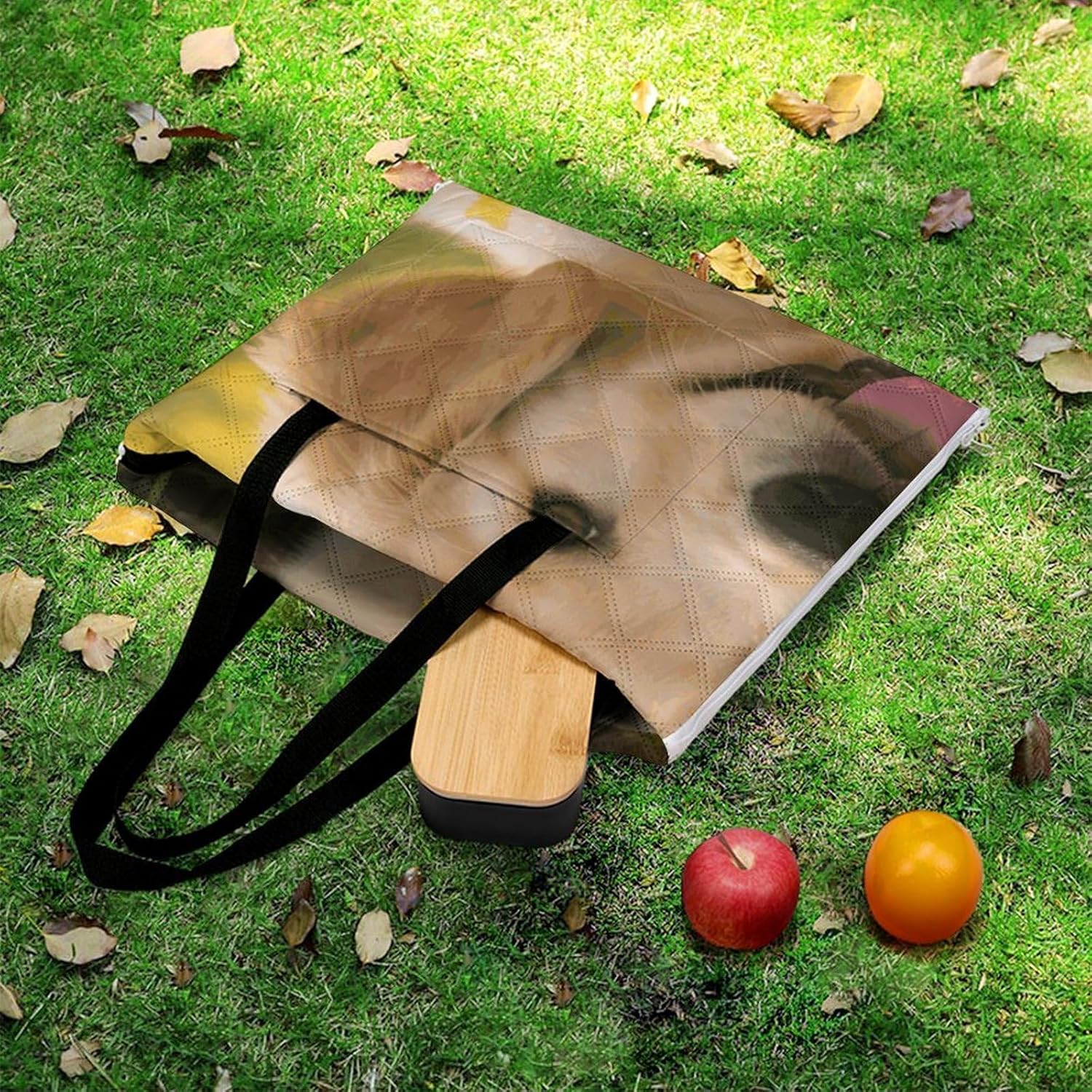 Cute Dogs Picnic Blanket 150x100cm, Foldable 2-in-1 Picnic Mat and Tote Bag Portable Waterproof Beach Mat Sandproof Outdoor Blanket for Park, Hiking, Beach, Camping, Travel