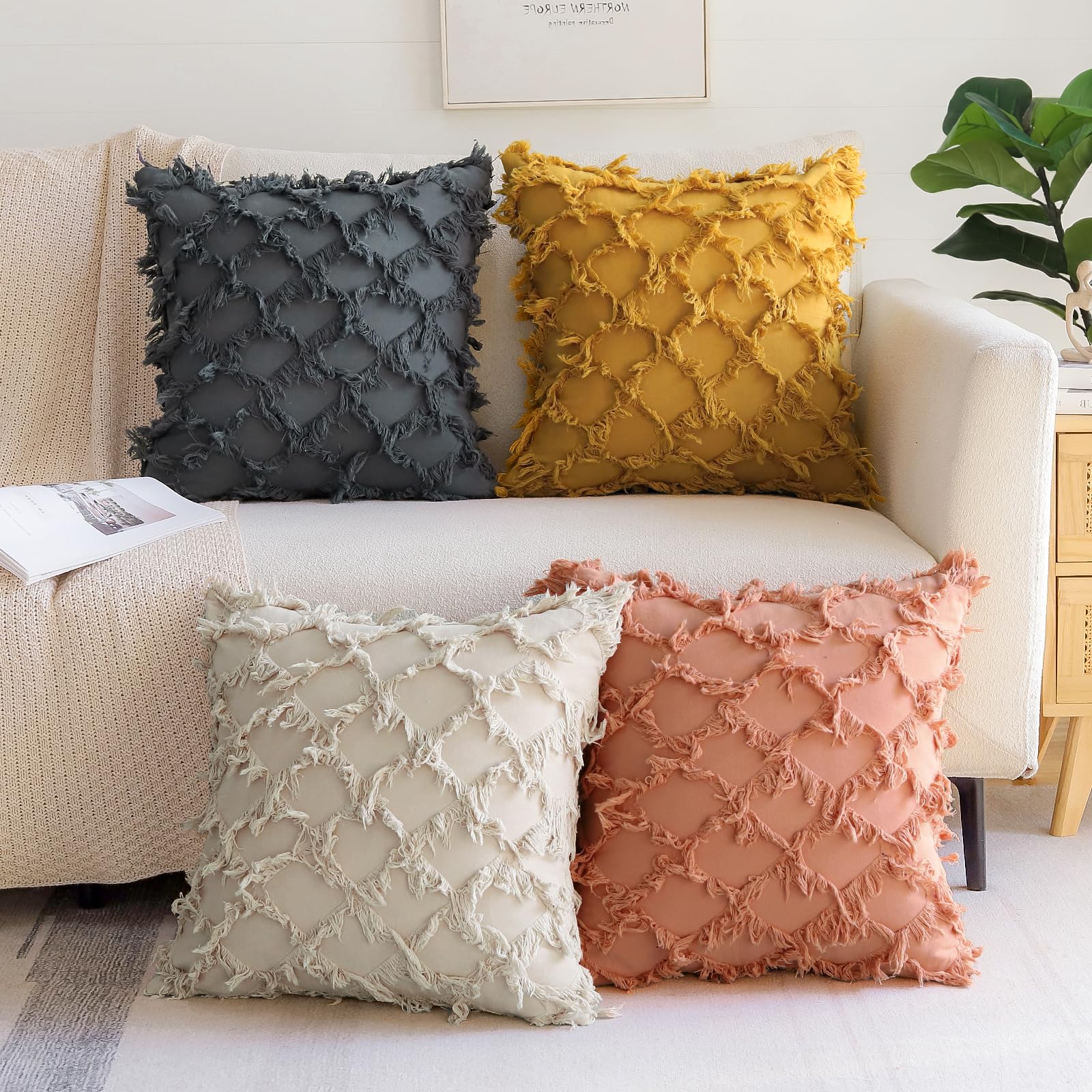 Lot De 2 Housses De Coussin 45x45cm Lin Boho Décorative Taie D Housse Oreiller Carre Pour Canape Chambre Canape Maison Decor 97160586