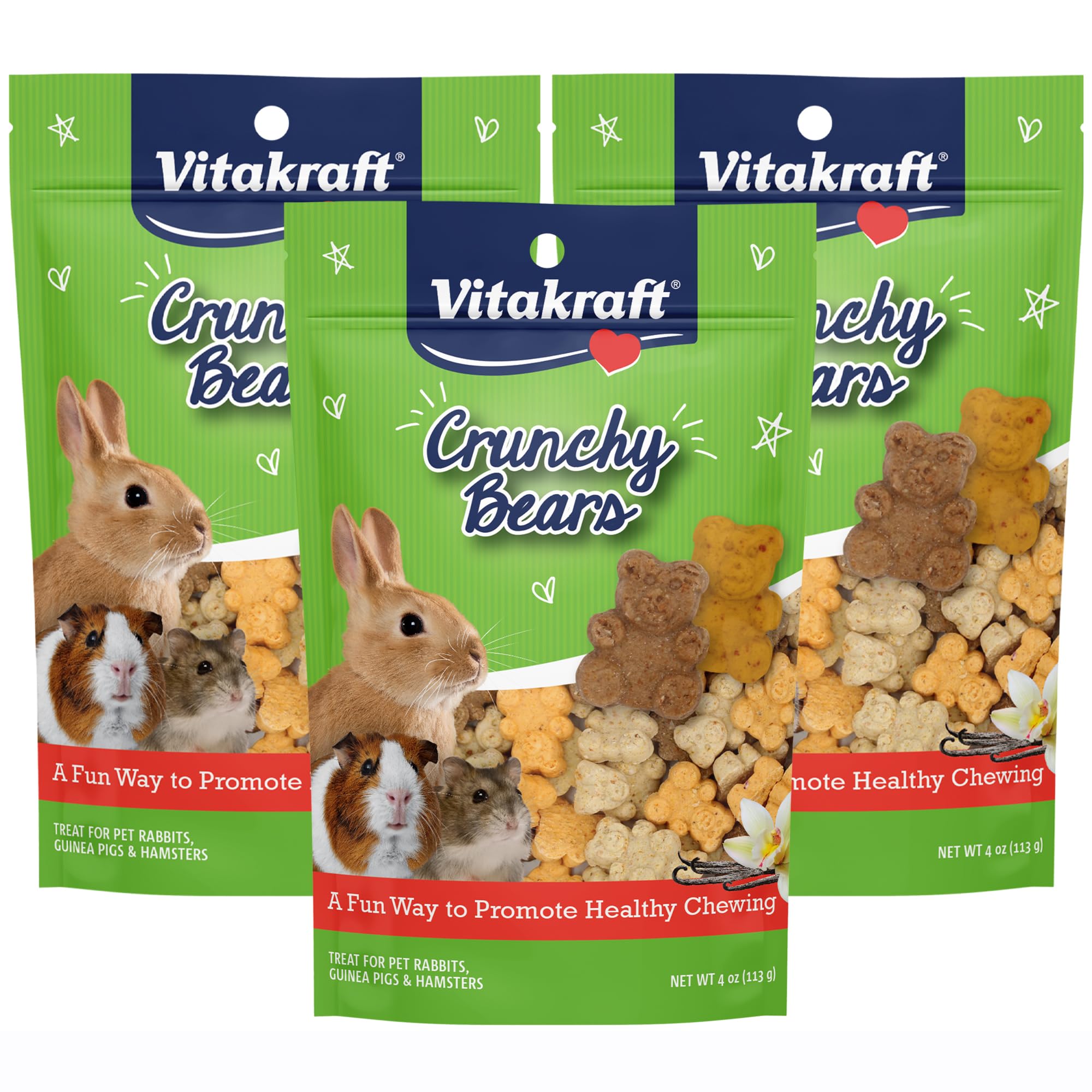 Vitakraft Crunchy Bears Rabbit, Guinea Pig & Hamster Treat 12 oz. (Pack of 3)
