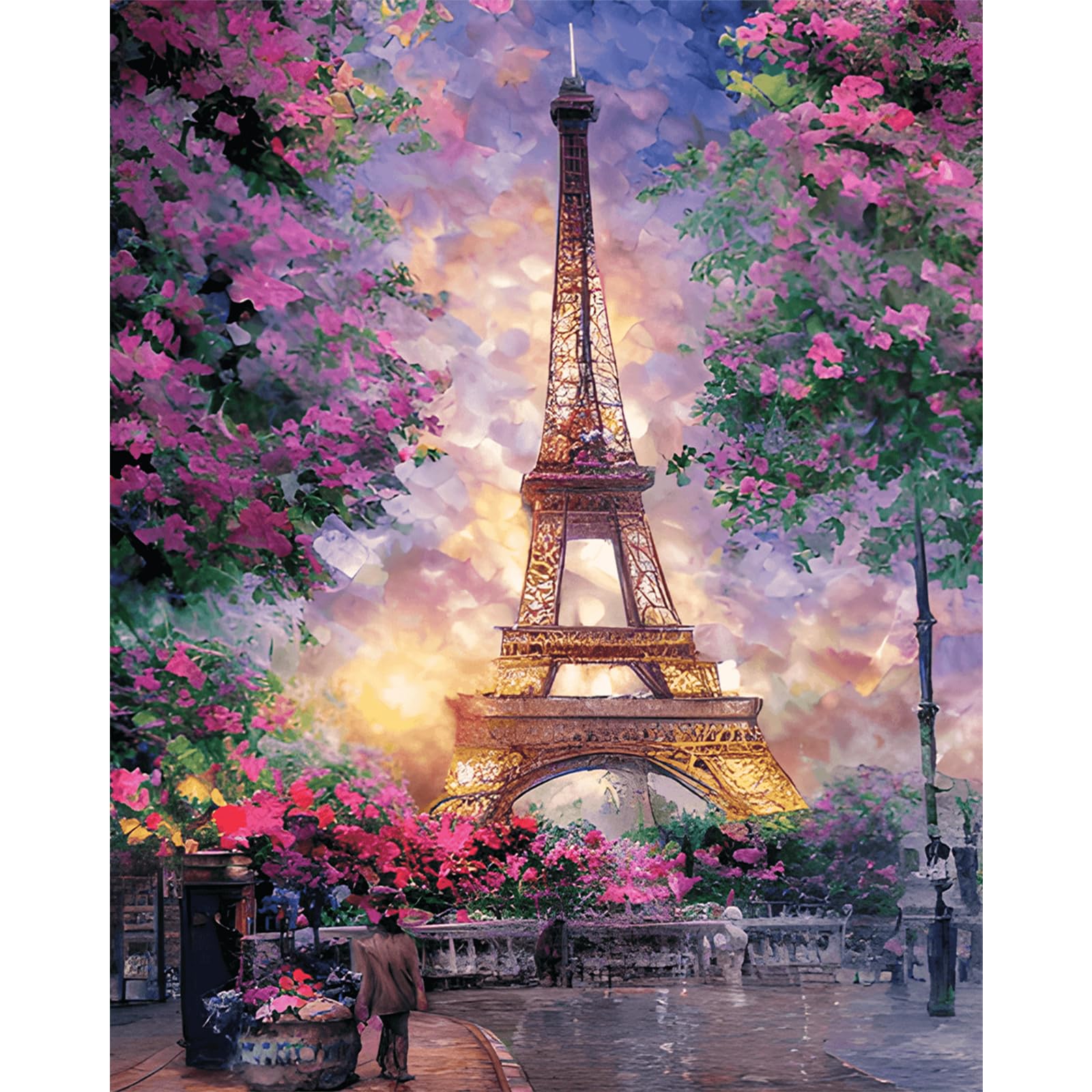 MXJSUA Paint by Numbers Kit for Adults, Paint by Number Kits on Canvas with Brushes Acrylic Pigment, DIY Oil Painting for Home Wall Decor (40x50cm/16x20 inch) Eiffel Tower