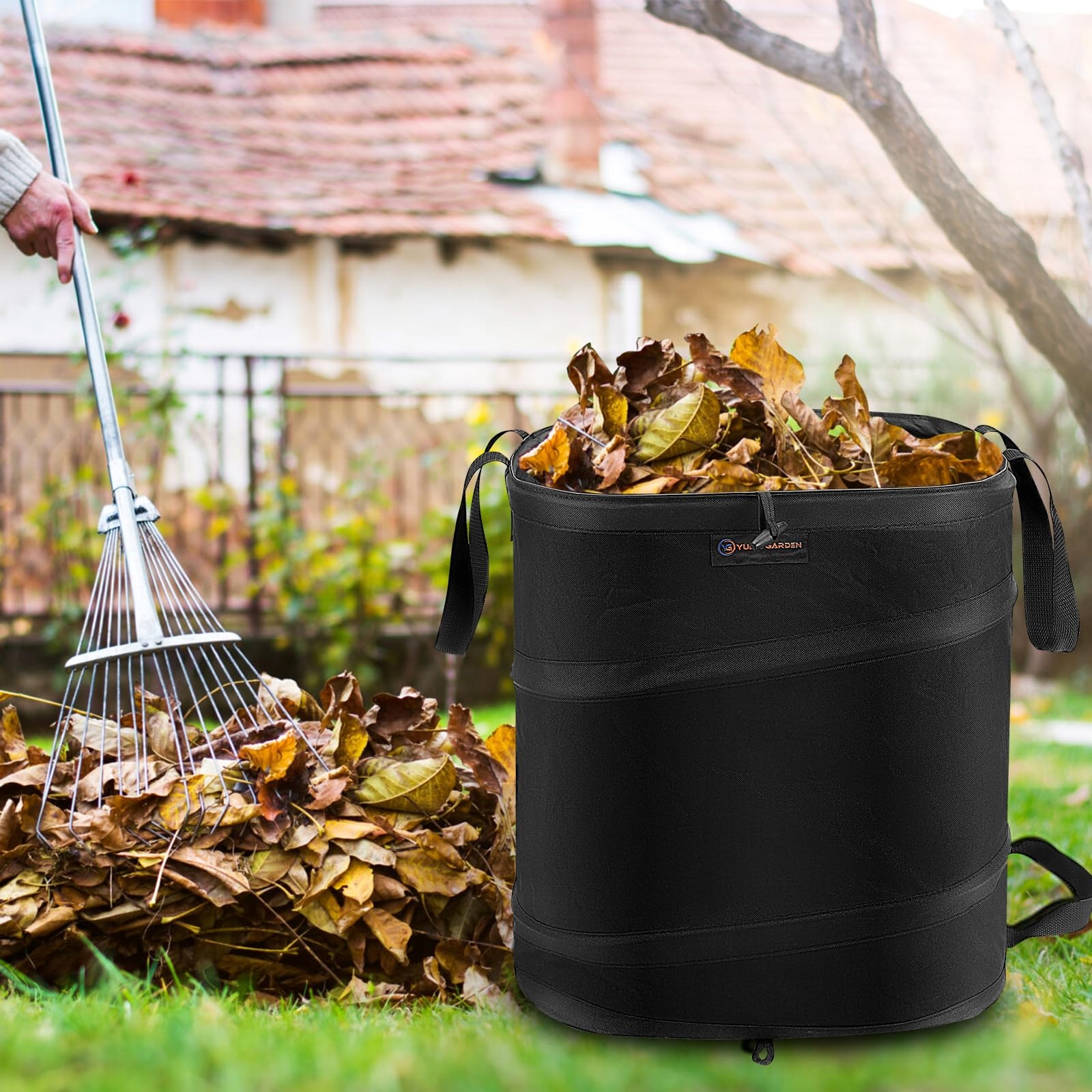 Borsa quadrata pieghevole per rifiuti da giardino, 49 litri, con apertura a scomparsa, borsa da giardino pop-up.