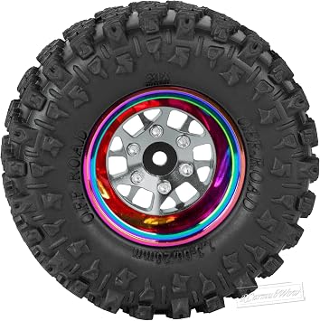 RC 1.3 Beadlock Wheels and Tires for RC Crawler 1/18 TRX4M,1/24 SCX24,Alloy Aluminium 1.3 Beadlock Wheels RC 1.3 Rims w/ 1.3 rc Tires Soft Sticky Rubber Tires,4pcs,Titanium