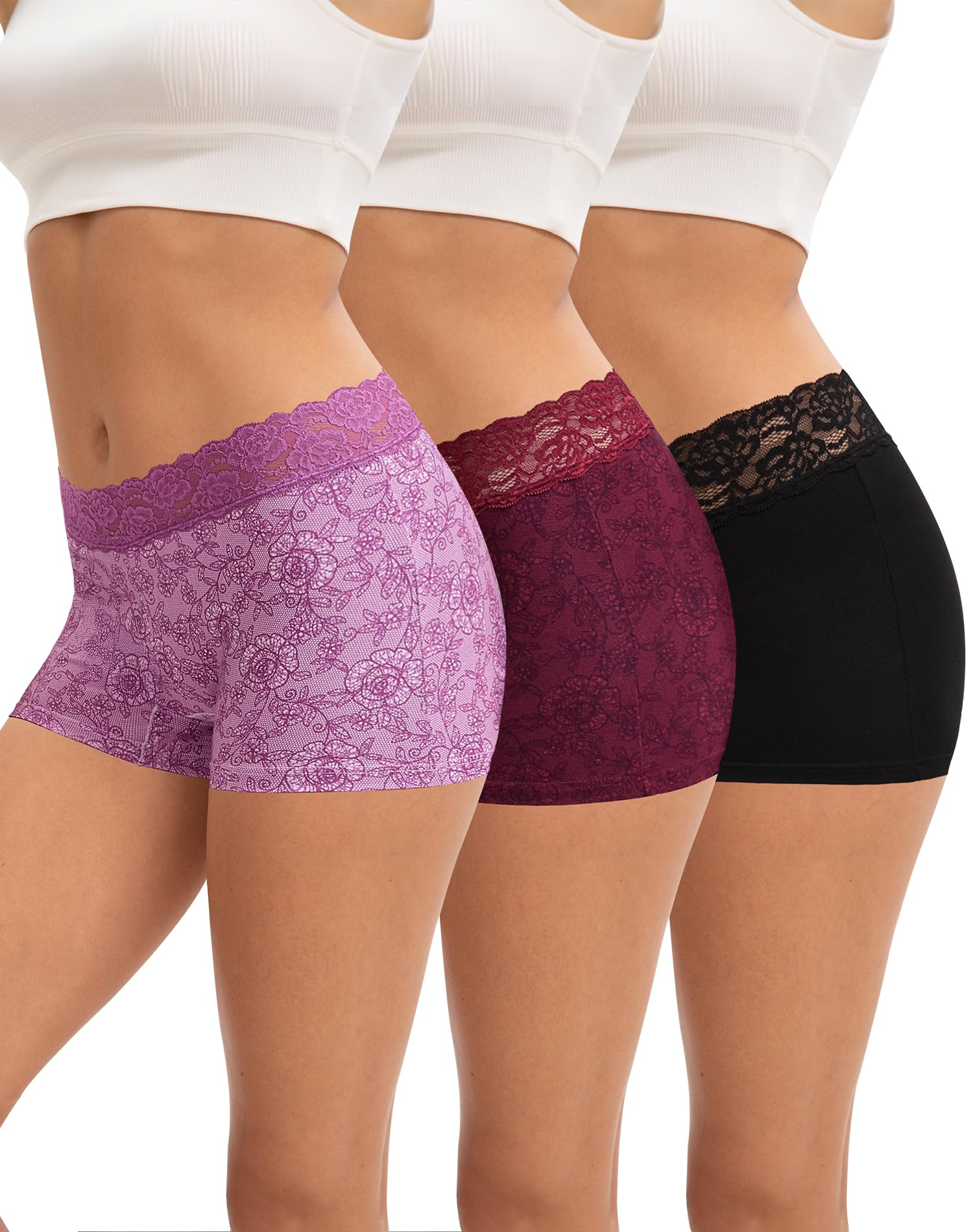INNERSY Boxershorts Damen Baumwolle Unterhosen Spitze Hipster Unterwäsche Boyshorts Panties 3er Pack