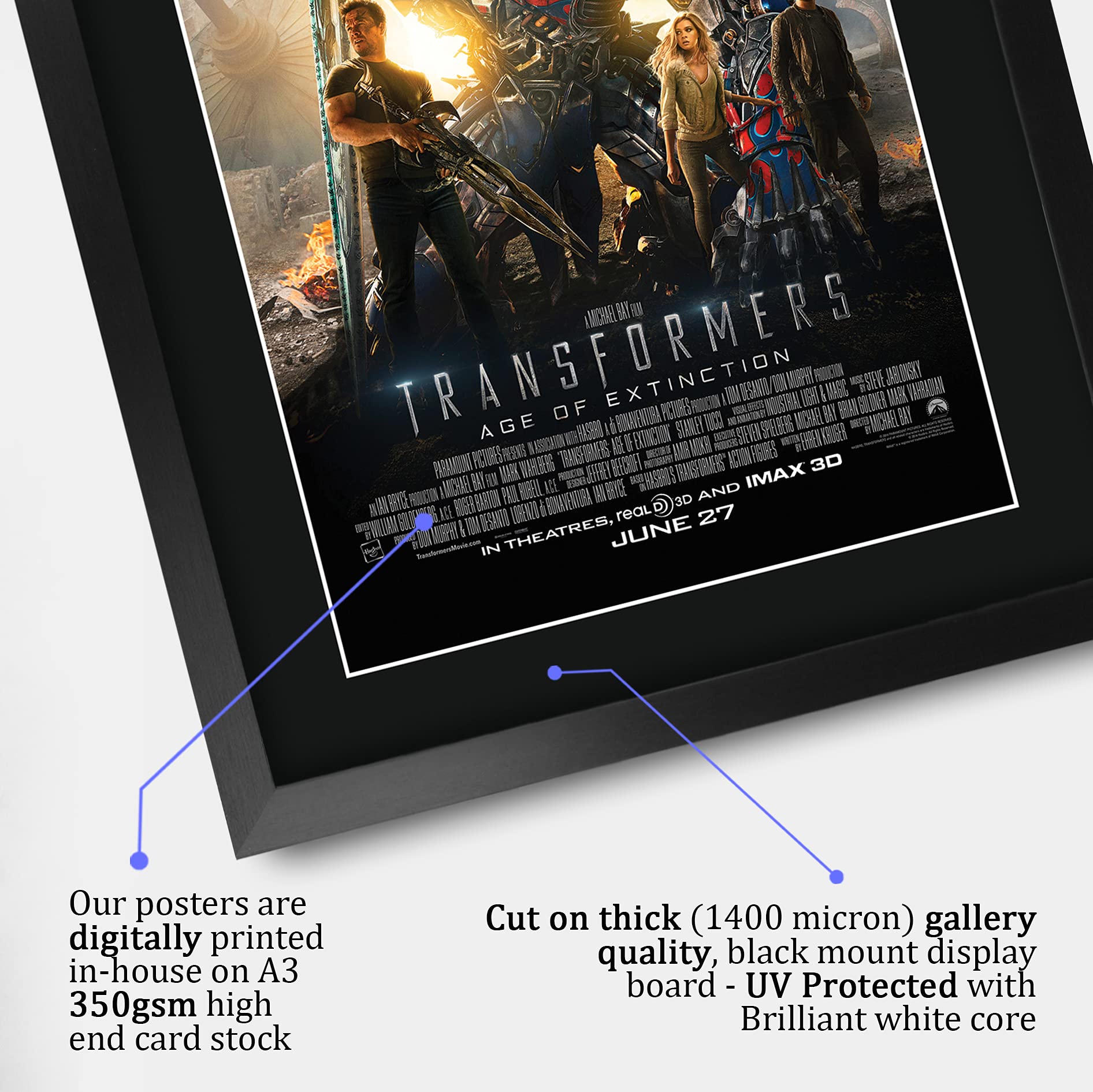 HWC Trading FR A3 Transformers Age of Extinction 4 Gifts Gedrucktes Poster Signiertes Autogramm Bild für Film-Erinnerungsstücke Fans – A3 gerahmt