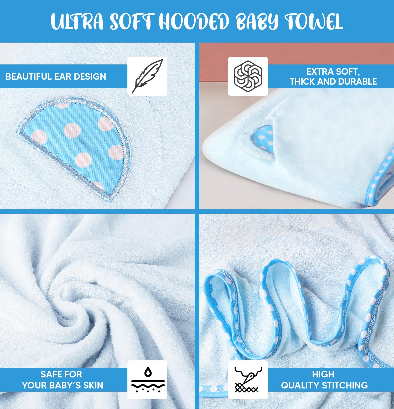 ZEYUMEE - Juego de 2 toallas de bambú con capucha para bebé, lujosas, grandes y superabsorbentes, 76 x 76 cm, suaves y adecuadas para bebés, niños pequeños y niños, 400 g/m²