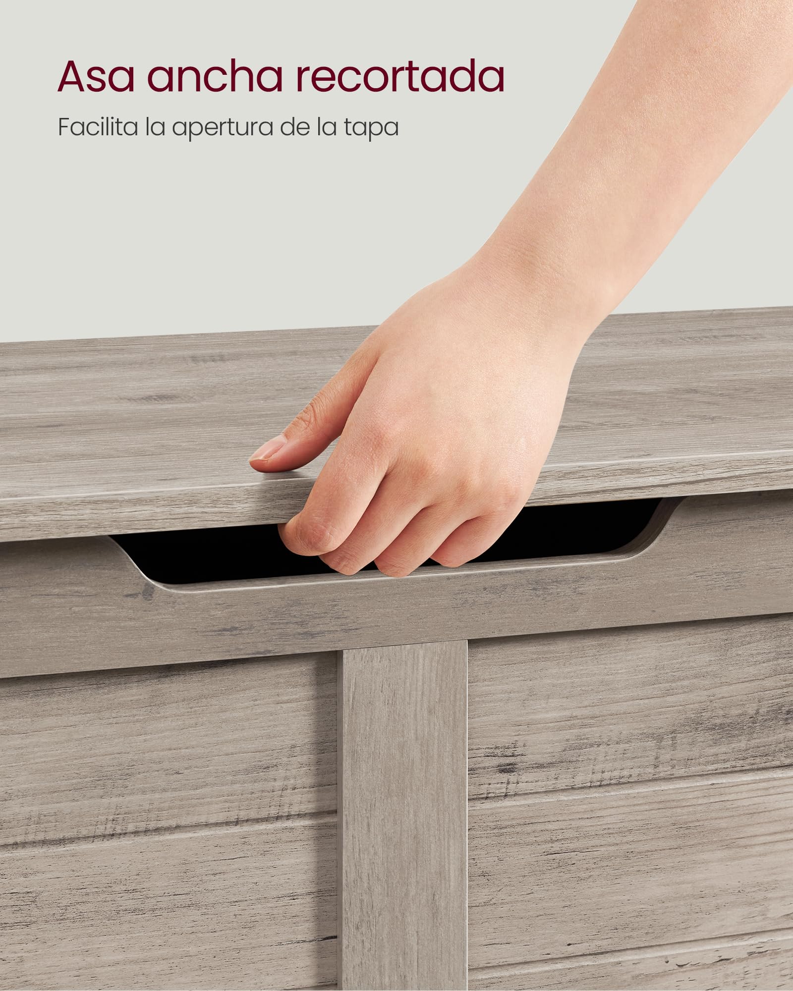 VASAGLE Puff Almacenaje con 2 Bisagras de Seguridad, 40 x 100 x 46 cm | Baúl, Banco Zapatero, Estilo de Campo, para Pasillo Dormitorio Salón, Greige Mélange, Colección SOFIE LSB061K02