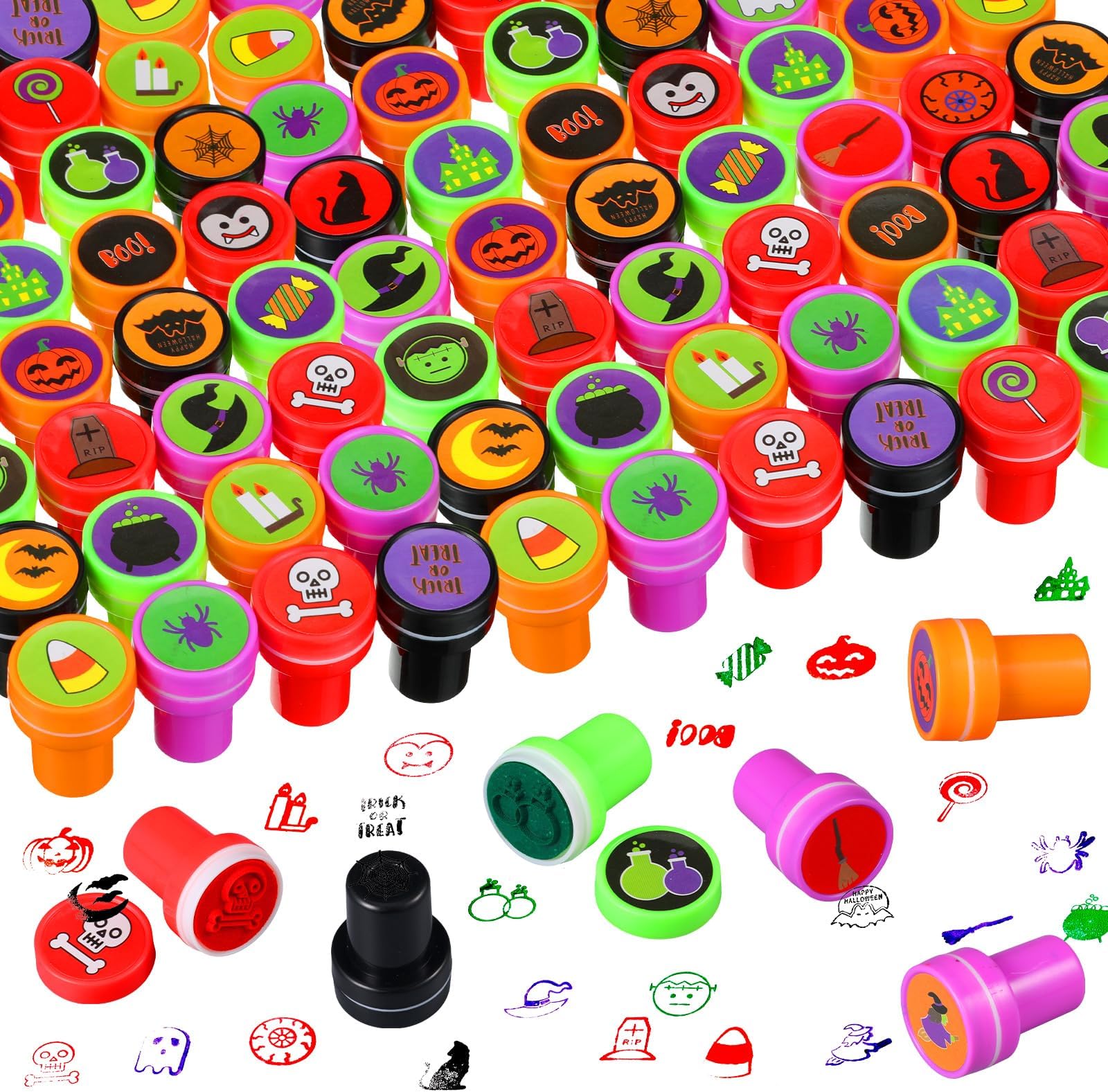 200 Pcs Halloween Assorted Stamps Kids Self Ink Stamps Bulk Halloween Party Favors 25 Designs Trick or Treat Spooky Stampers for Kids Classroom Game Prizes Goodie Bag Fillers(Spooky)