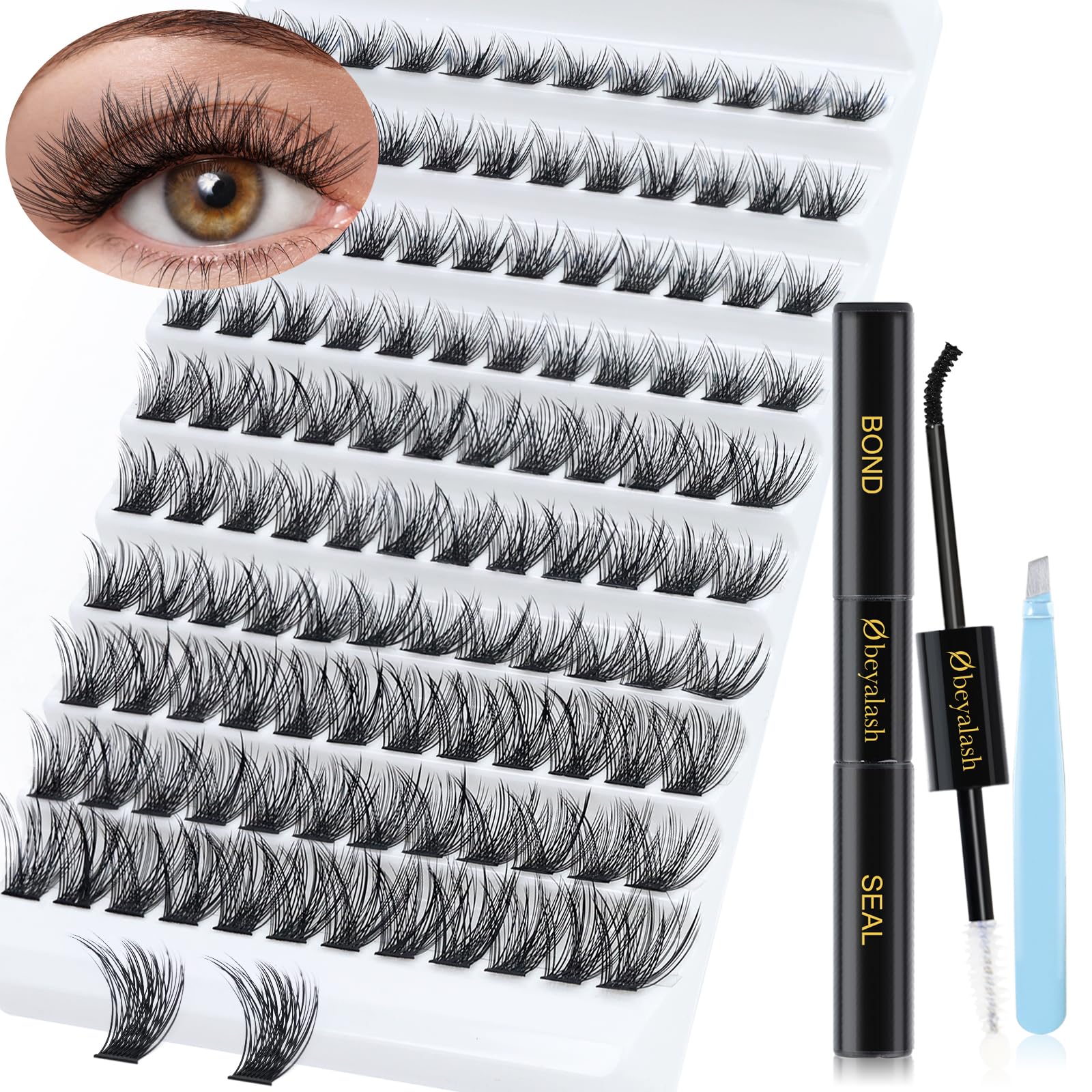 Fluffy Cluster Lashes Kit 120pcs Lashes Individual Cluster Kit 8-16mm DIY Lash Extension Kit D Curl Individual Eyelashes Kit Cluster Lashes with Bond and Seal Eyelash Extension Kit by Obeyalash