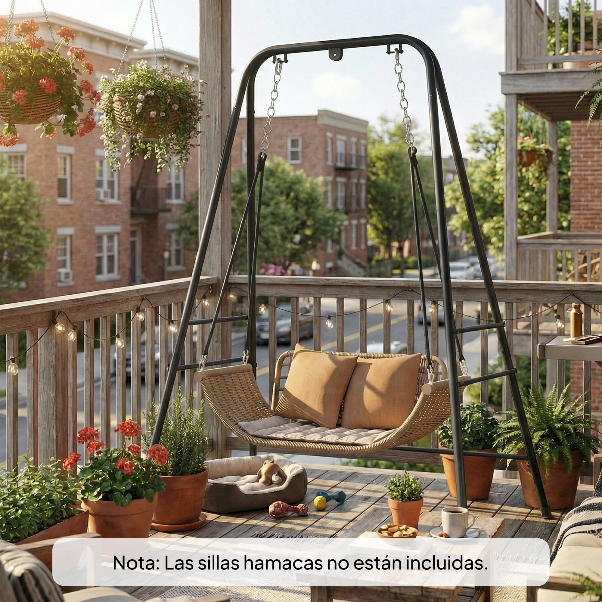 Outsunny Supporto per sedia sospesa e amaca, 183 cm, supporto per altalena con struttura in acciaio, cuscinetti antiscivolo e 2 moschettoni, per interni ed esterni, carico 150 kg, nero