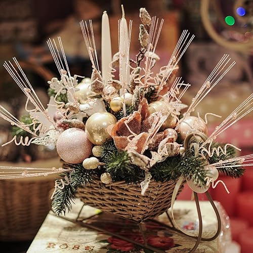 Miniatura 5 de Xinnun 30 piezas de púas y aerosoles de purpurina de Navidad para árbol de Navidad, bayas rizadas de 14 pulgadas, ramas artificiales de tallo