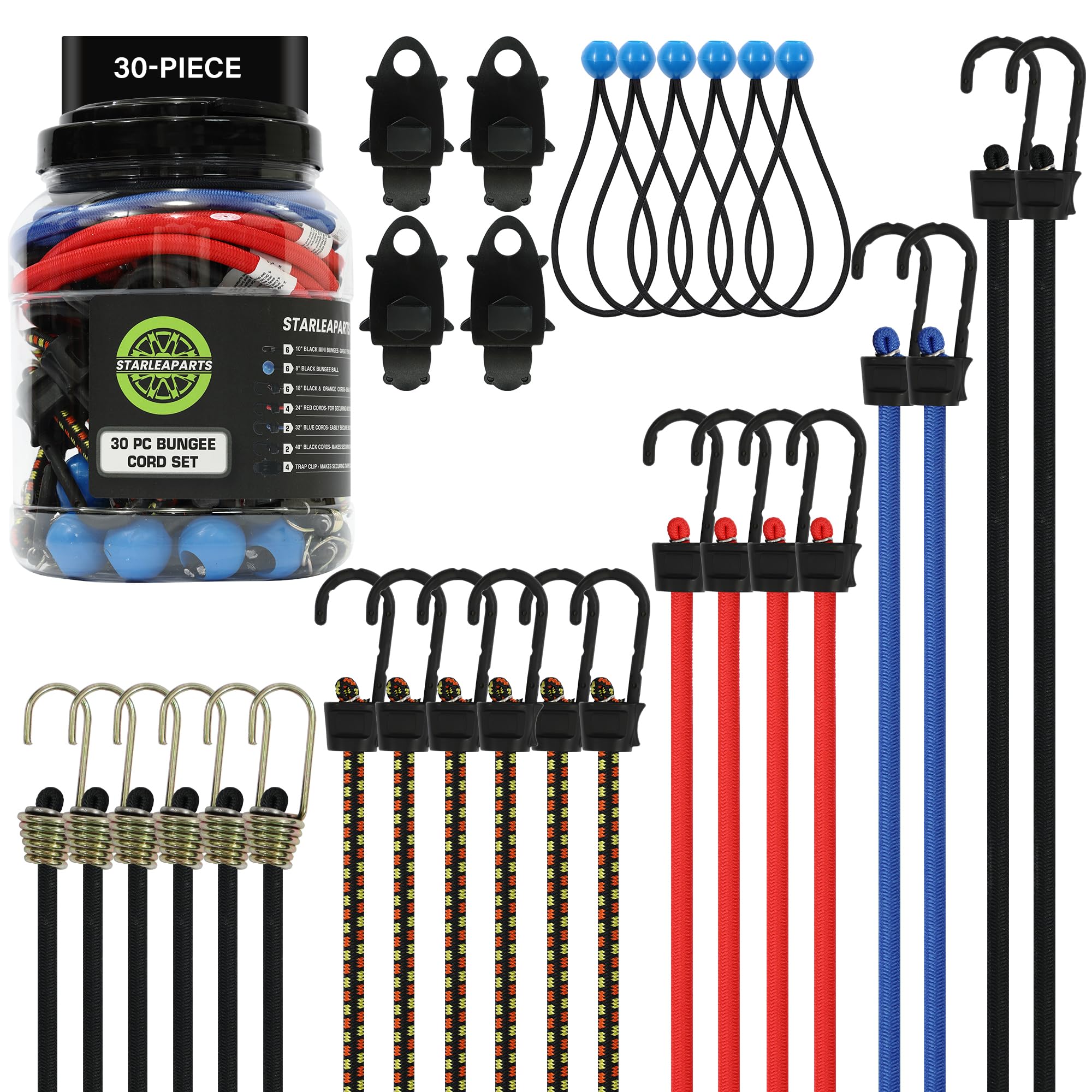 10er Pack Schwerlast-Bungee-Gurte 15 Zoll – 100% Naturgummi Mit Stahlhaken, Universell