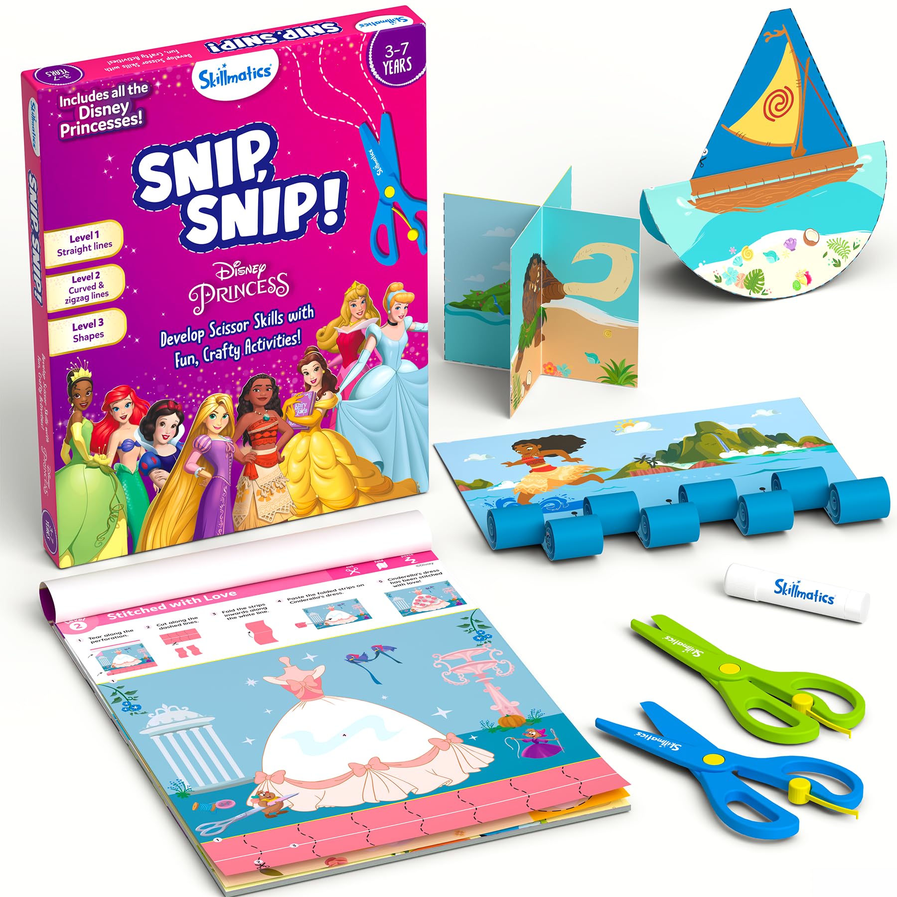 Skillmatics Scissor Skills Activity Book - Snip Snip Disney Princess, Preschool Cutting & Creative Activities, Felt Craft Kit, Fine Motor Skills, Gifts for Ages 3, 4, 5, 6, 7