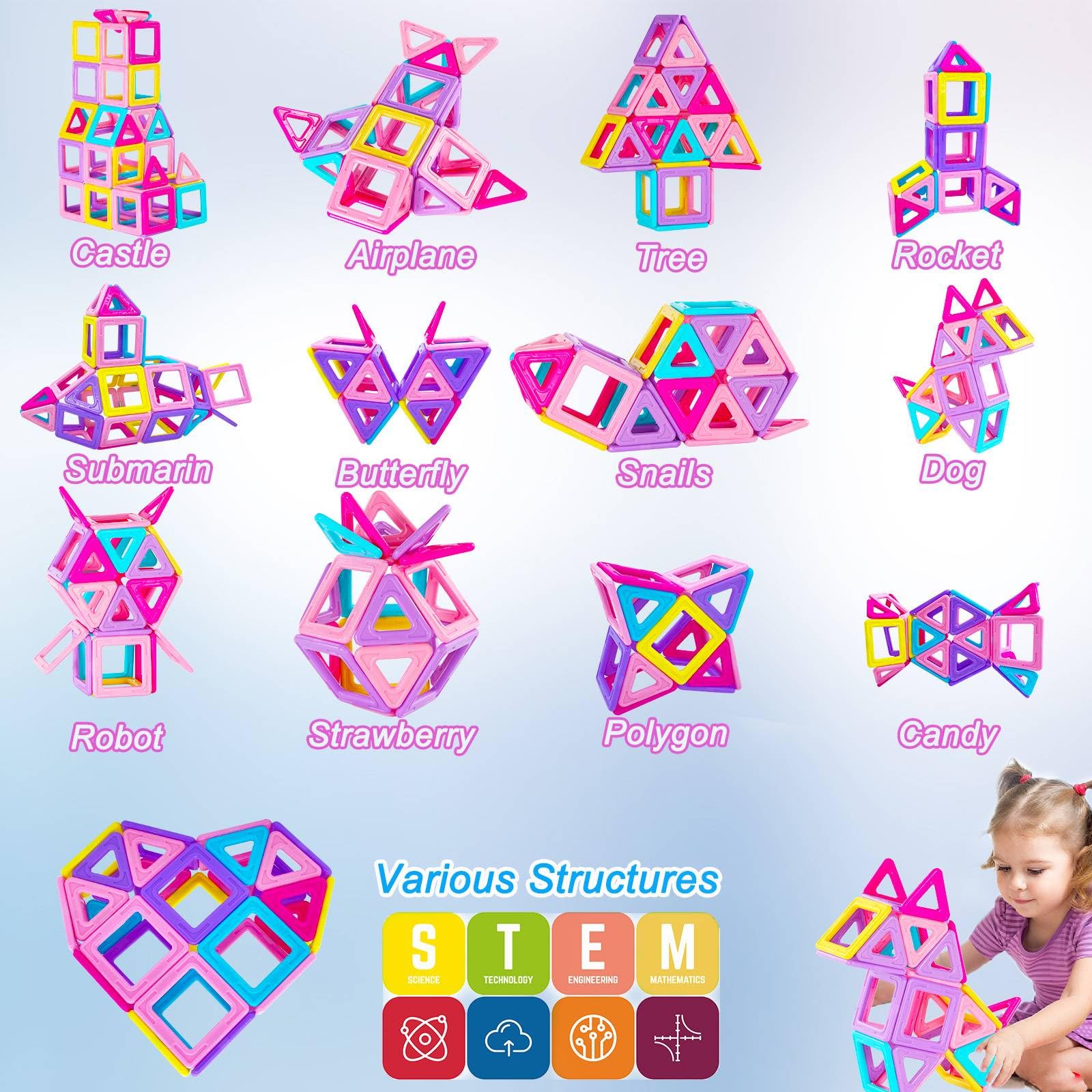 Costruzioni Magnetiche per Bambini 3 4 5 6 Anni 38 Pezzi Magneti Giochi Bambina 3 4 5 6 Anni Gioco Magnetici Bambino Mattoncini Magnetici per Bambini Natale Compleanno Regalo Bambina 3 4 5 6 7 Anni
