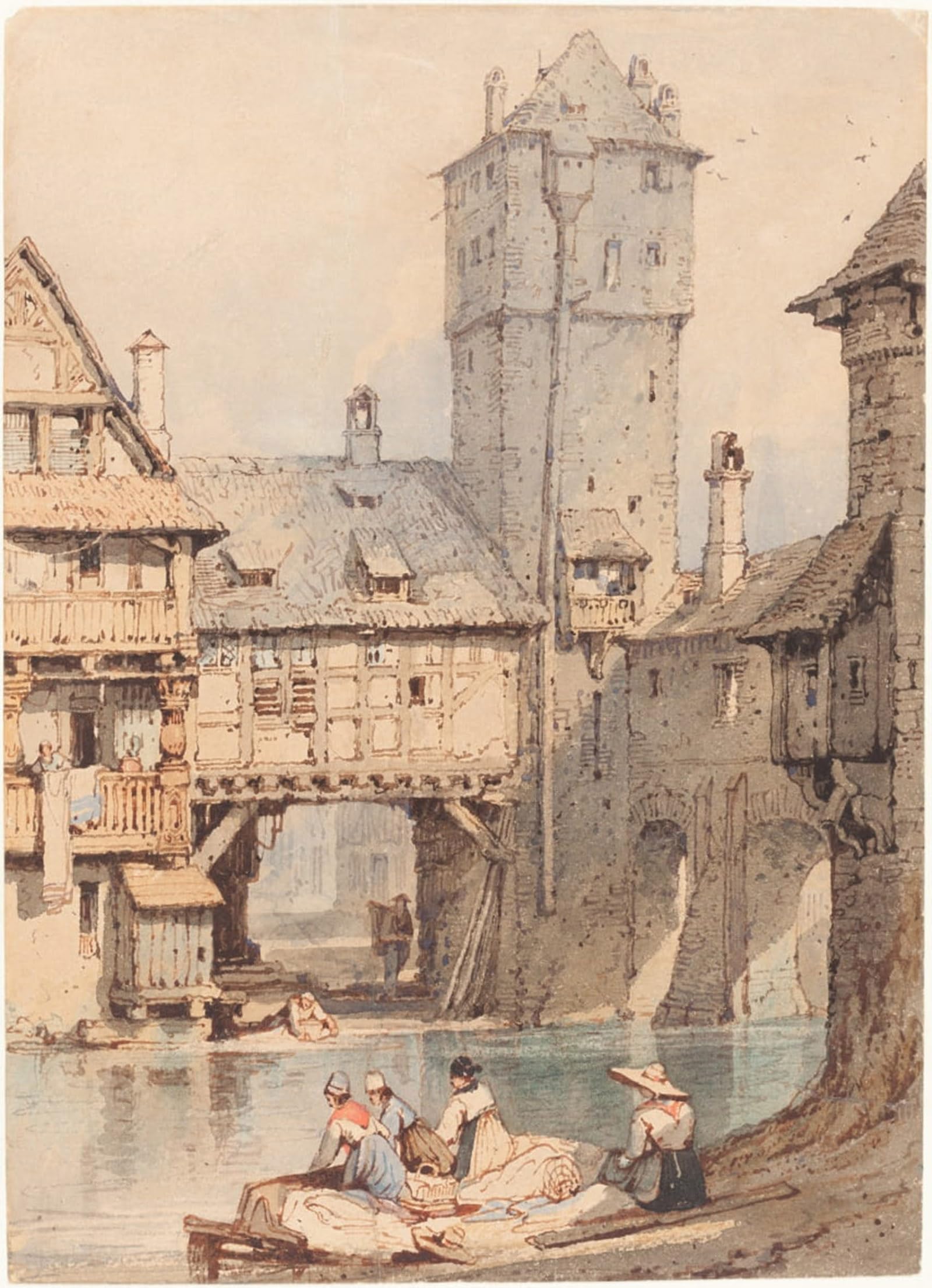 POSTERIIk Vintage Art Print Images Pictures Print Laundresses Before the Wasserturm Nuremberg by Samuel Prout Modern Colour Posters for Office Home Decor 60x90cm
