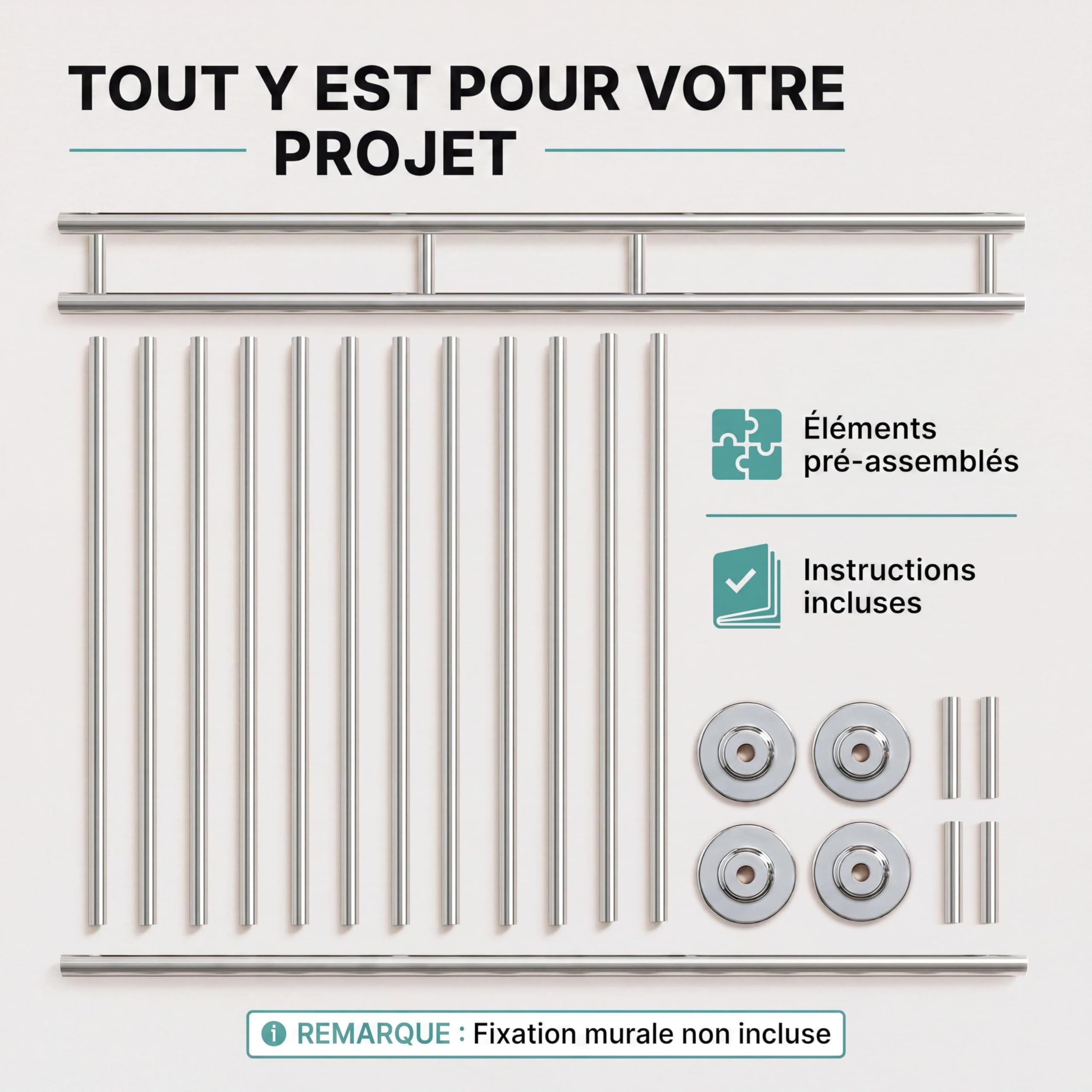 MONZANA® Balustrade de balcon français 128 cm acier inoxydable main courante garde-corps sécurité fenêtre barreaux