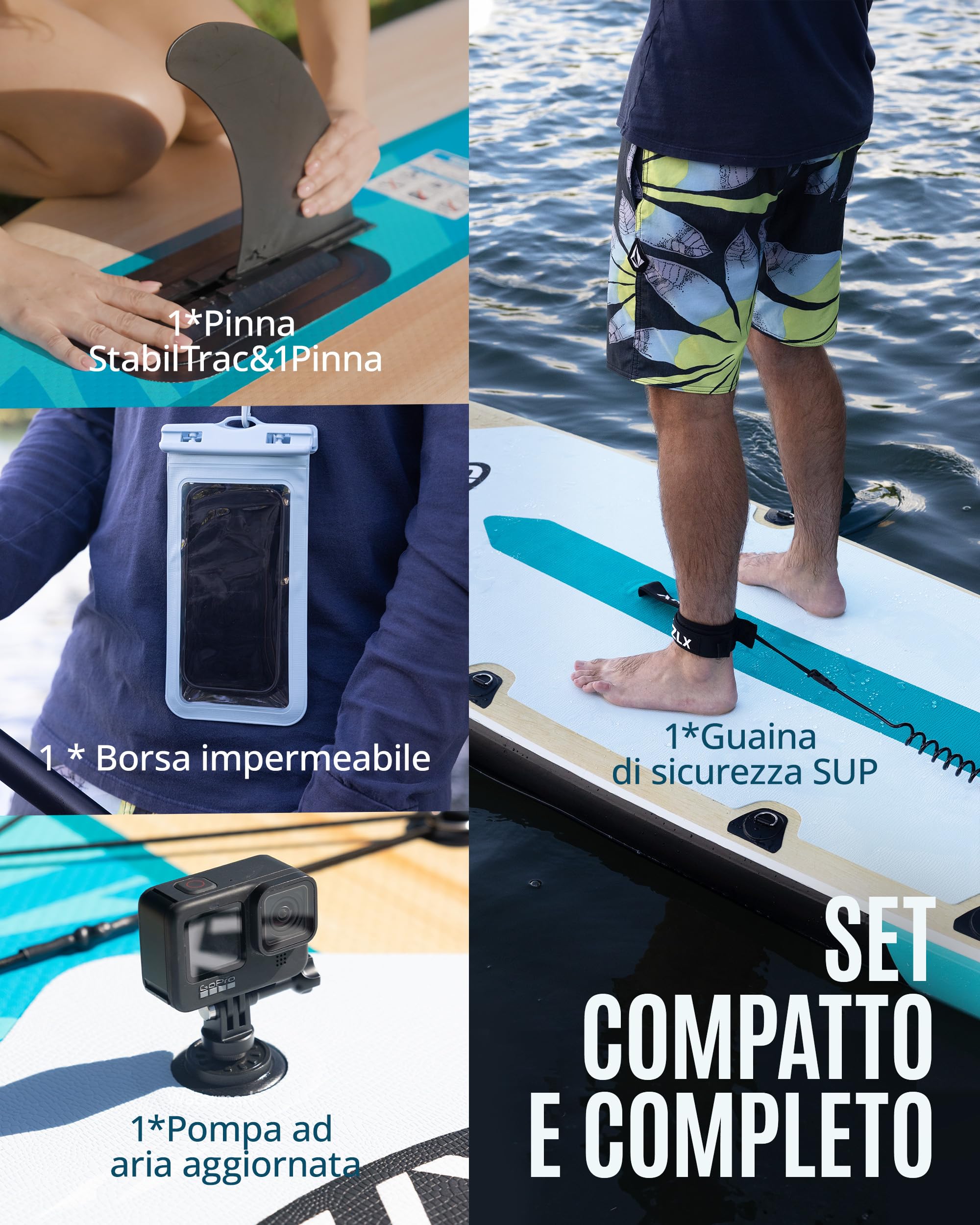 ZLX Sup Gonfiabile 350x83cm,SUP Touring Con Accessori Completi, Tavola SUP Max 230 Kg, Pinna Centrale Unica, Pad Deck Antiscivolo, Tavola SUP Gonfiabile Per Adulti, Principianti, Tutti I Livelli