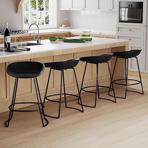 Miniatura 6 de WENTMENT Juego de 2 taburetes de bar de altura de mostrador, sillas de bar giratorias con marco de metal, taburetes de cocina de 26 pulgadas con