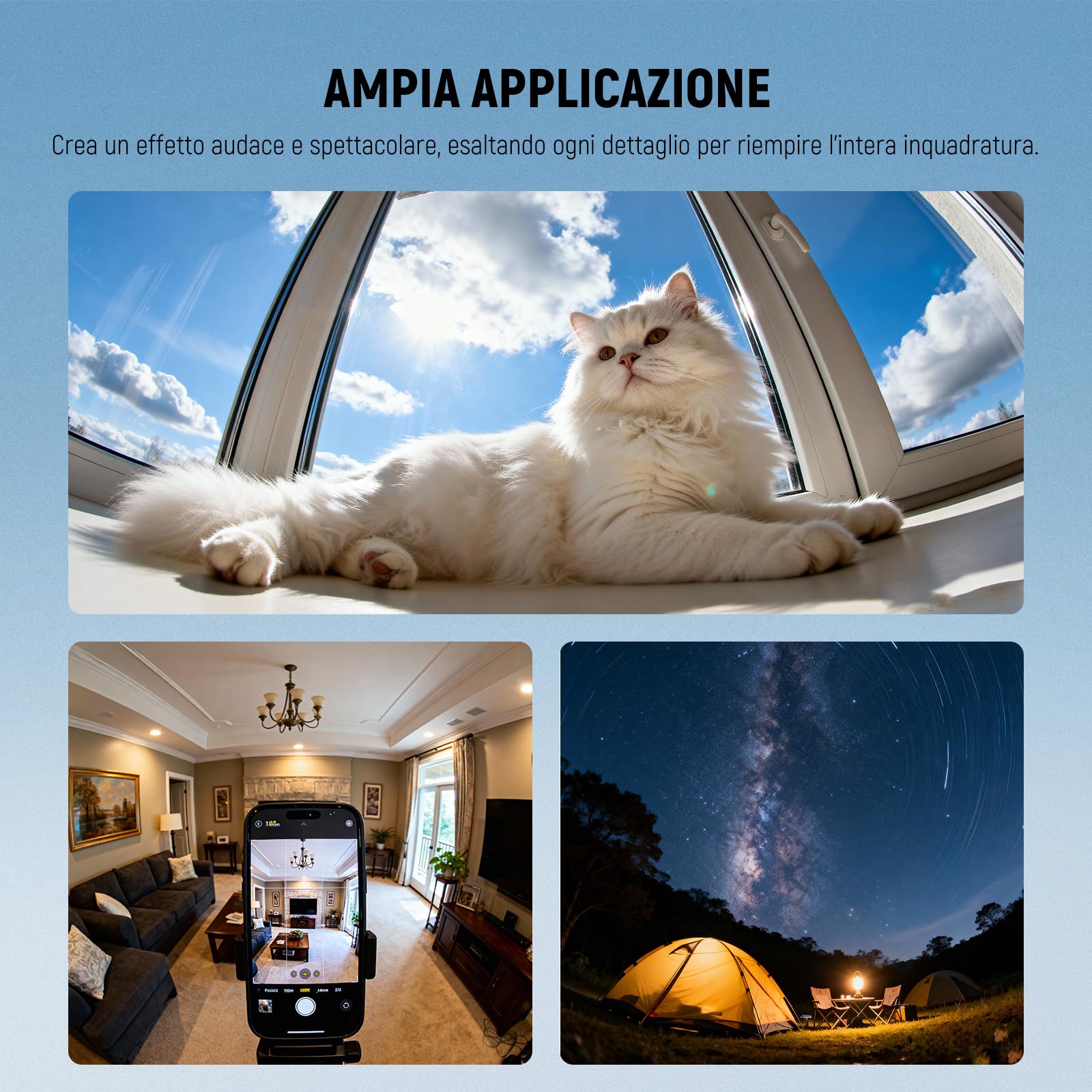 NEEWER Obiettivo Fish Eye VR da 14mm 170° con Clip Filettata da 17mm, Vista Panoramic Fisheye per Streaming, Paesaggi Esterni, Compatibile con iPhone 17 16 Pro Max Android S25 Ultra, LS-77