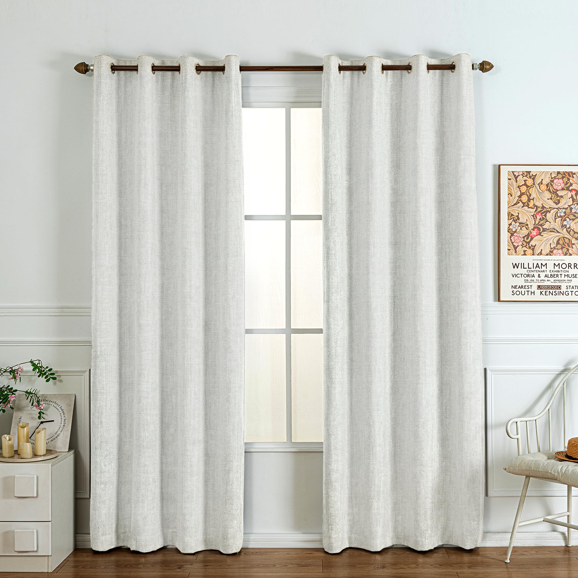 Gleantdeco 100% Blackout Curtains 66x90 Linen Look White 2 Panels Grommet