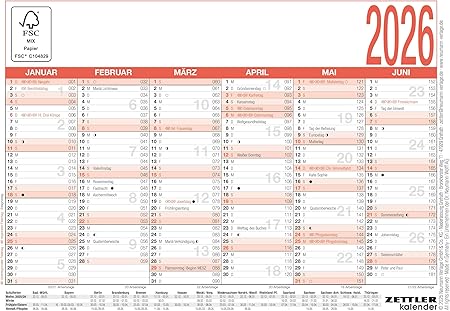 Zettler Work Day Calendar A6 2026 - Compact Office Calendar 15 × 11 cm ...