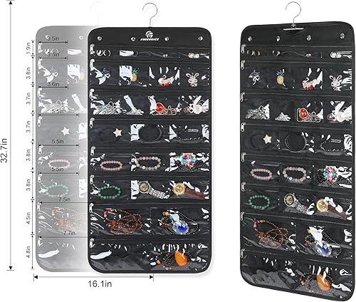 Miniatura 2 de Organizador de joyas colgante giratorio con cierre de cremallera seguro, 50 bolsillos, solución de almacenamiento y exhibición plegable, para todas