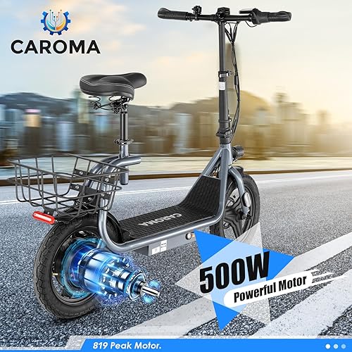 Miniatura 3 de Caroma Peak - Patinete eléctrico de 819 W con asiento, scooter eléctrico de neumático de 14 pulgadas para adultos, batería de 48 V de hasta 25