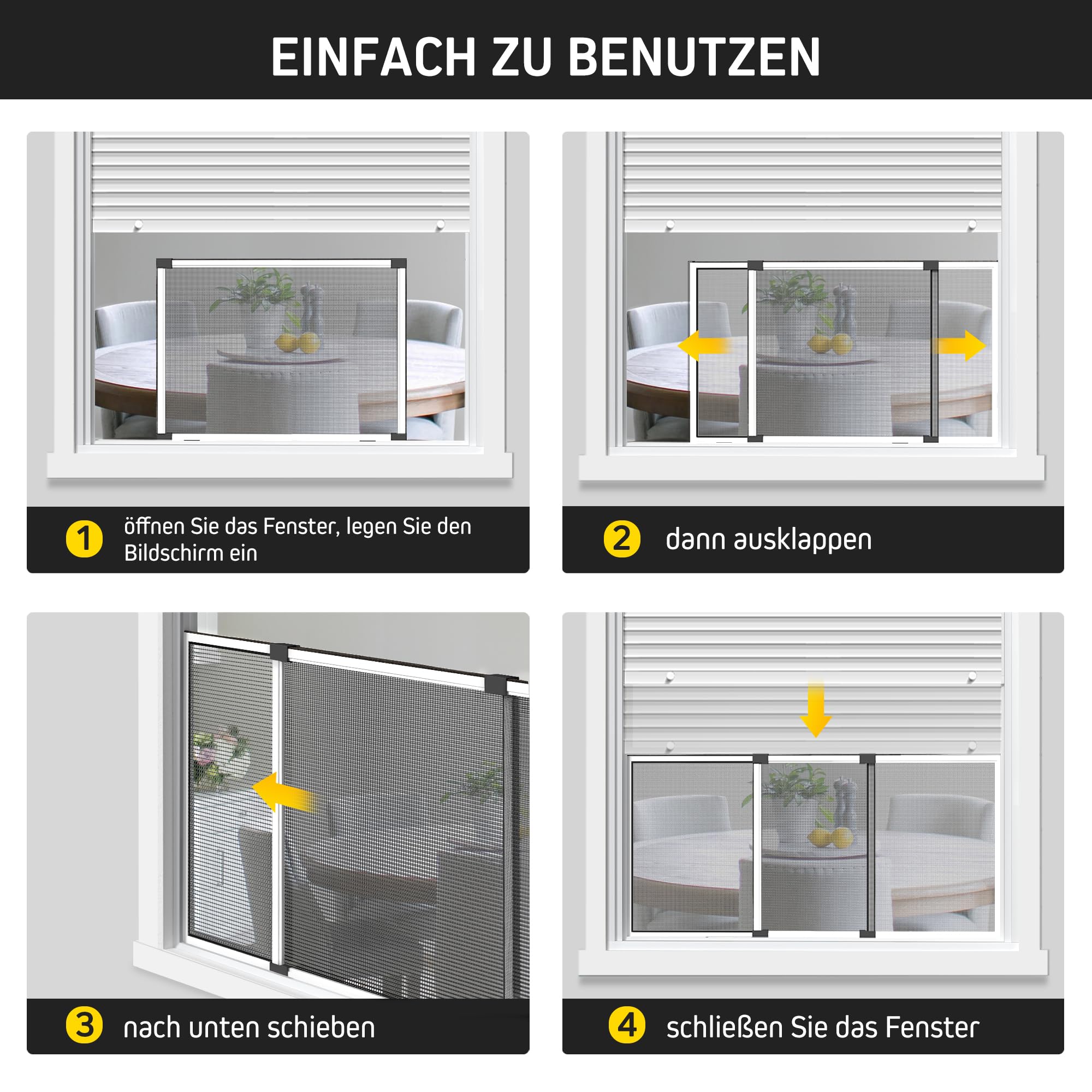 jarolift Insektenschutzrahmen Schiebfix Fliegengitter ohne Bohren für Fenster Türen mit Rollladen, Alurahmen, 75 x 50 cm (ausziehbar bis 142 cm), Weiß