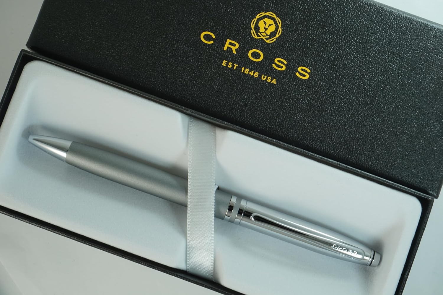 Cross Limited Collection Classic Avitar Titanium Gunmetal gray with Polished Chrome Appointments, and Matching Signature Mid Ring, Medium Point Luxury Gift Pen in gift box