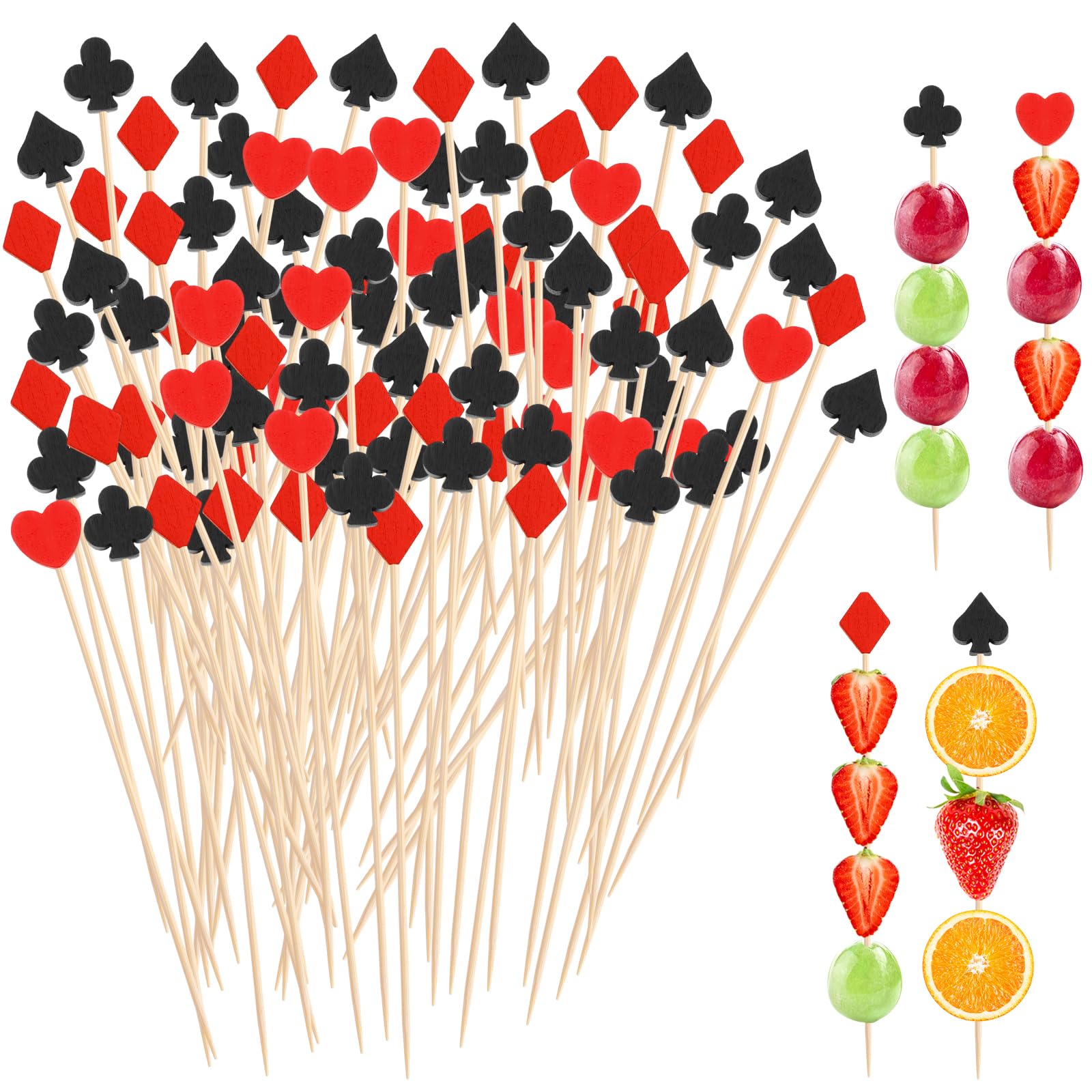 100PCS Casino Cocktail Picks Poker Toothpick Stick, Cocktail Picks for Appetizers, Casino Toothpick, Cocktail Toothpicks Decoration for Party Food Fruits Dessert, Black and Red