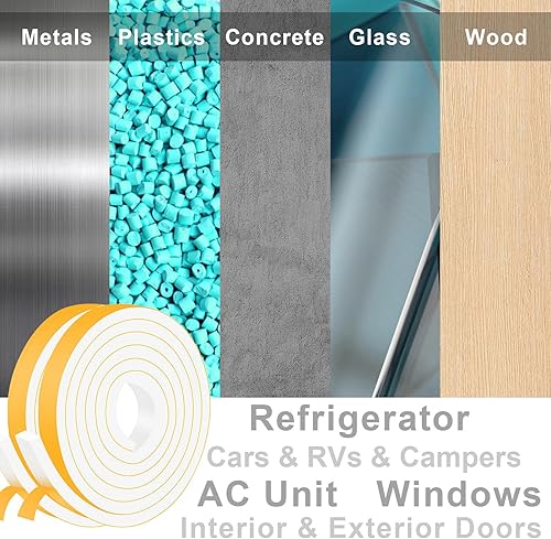 Miniatura 4 de Trisiki Burlete blanco para puertas y ventanas, resistente y autoadhesivo, para puertas y ventanas, cinta de espuma insonorizada resistente a la