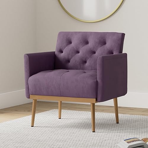 Miniatura 2 de SZLIZCCC Silla decorativa cuadrada de terciopelo, silla de sofá individual con patas de metal dorado, silla de sala de estar, silla de dormitorio,