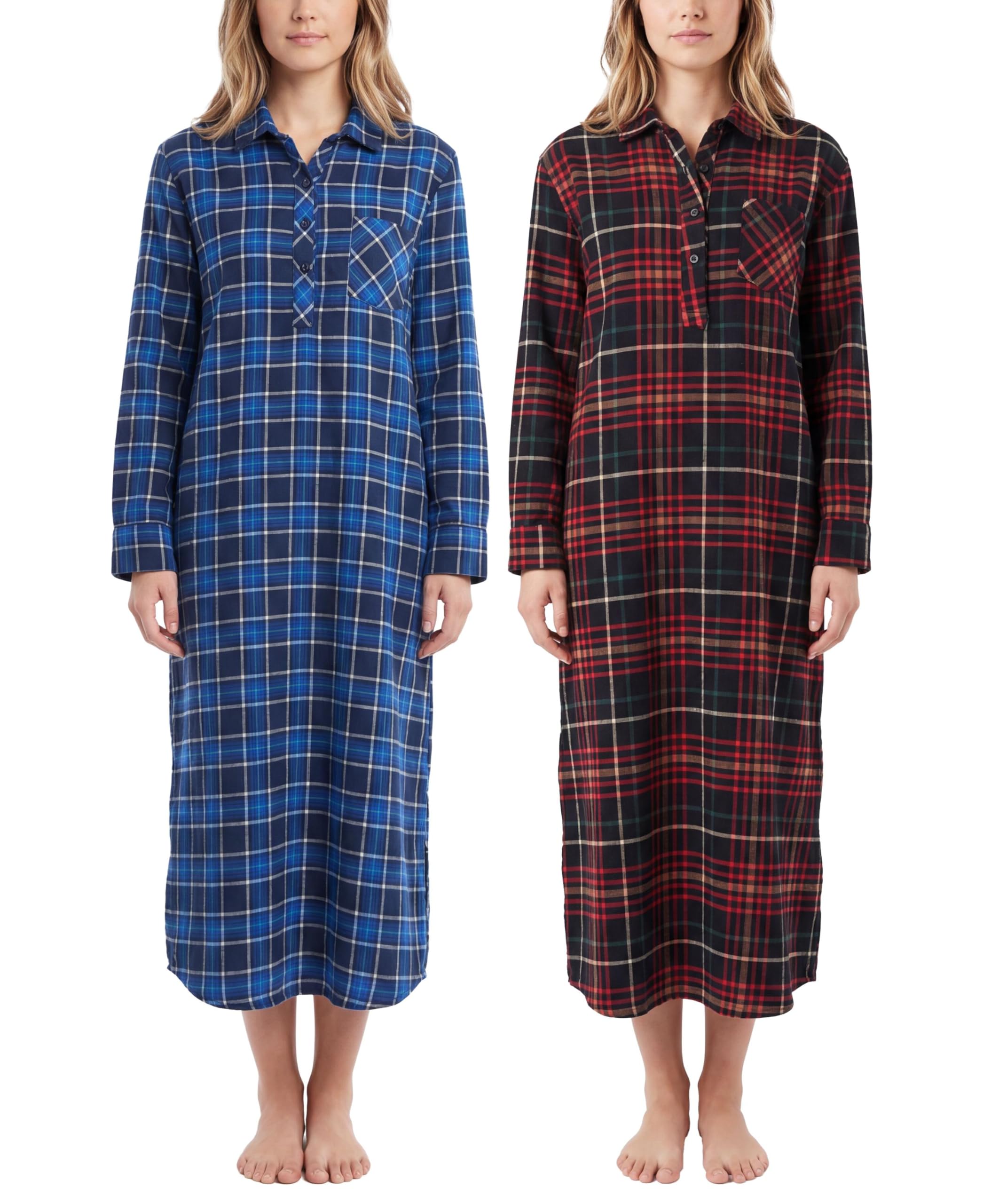 Andrew Scott Women's Cotton Flannel Sleep Shirt | Long Henley Nightshirt Robe Pajama Midweight Nightdress | Multi Packs