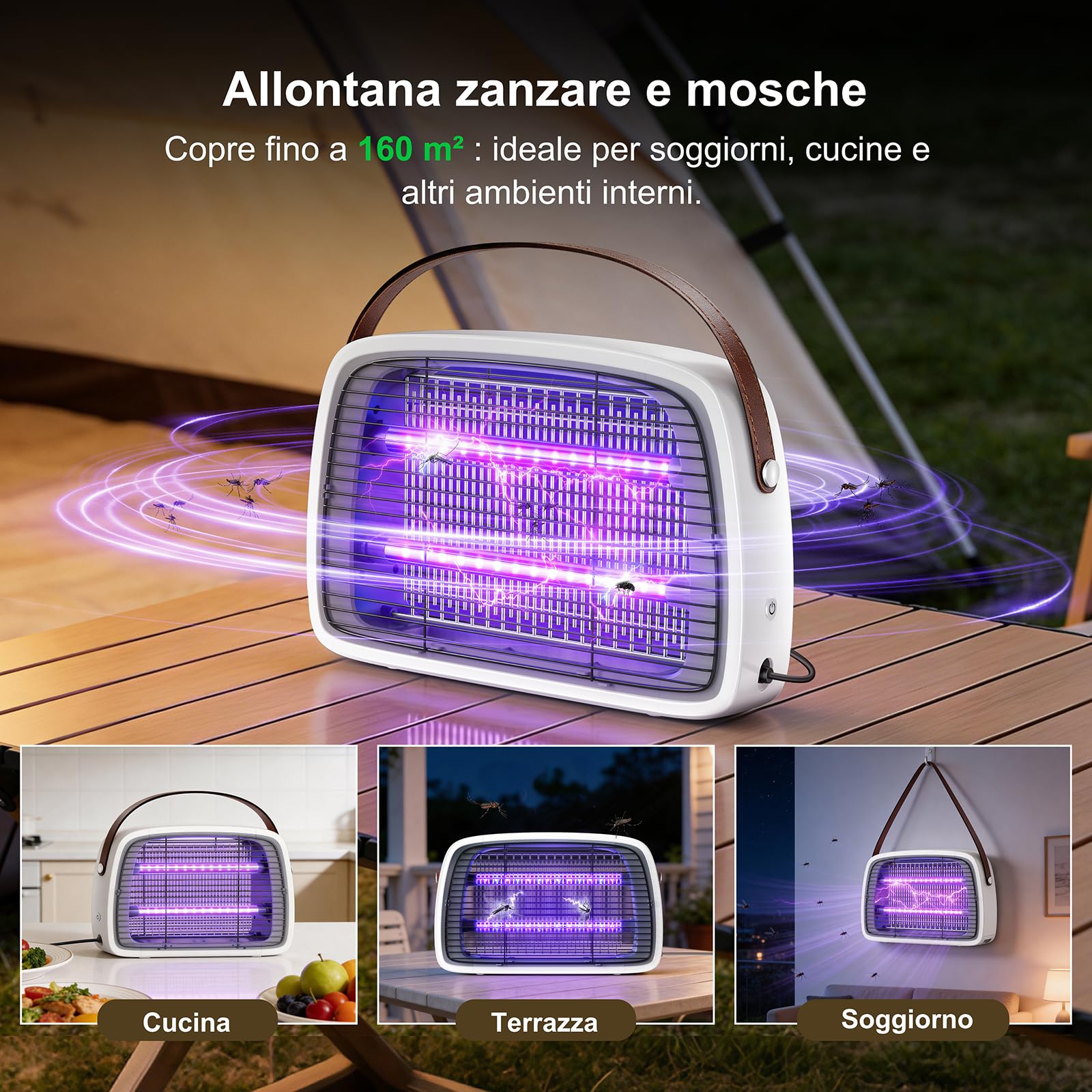 Lampada Antizanzare, 4200V E 2 Tubi LED 20W, Silenziosa E Sicura Con Sistema Antizanzare Elettrico, Ideale Con Effetto Repellente Zanzare Per Uso Interno Ed Esterno