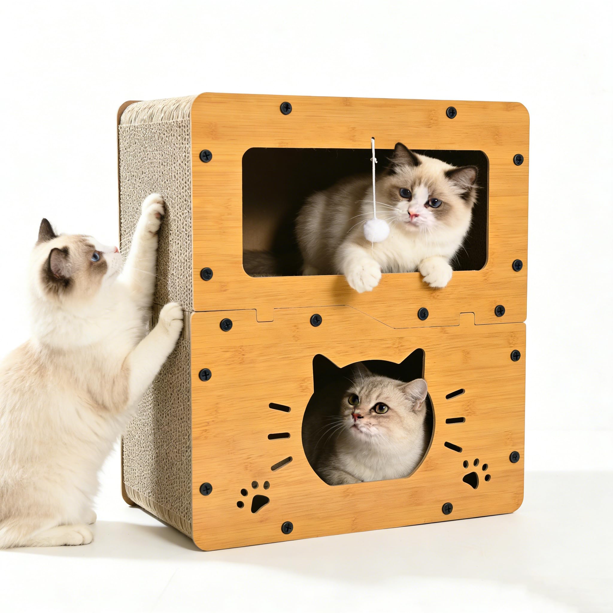 2-Floor Cat Scratcher House,Scratching Board, Hanging Ball Toy, Large Space Cat Bed Furniture for Multi Cats,Durable Board Entertain Feline Friends Prevent Furniture Damage — image 1
