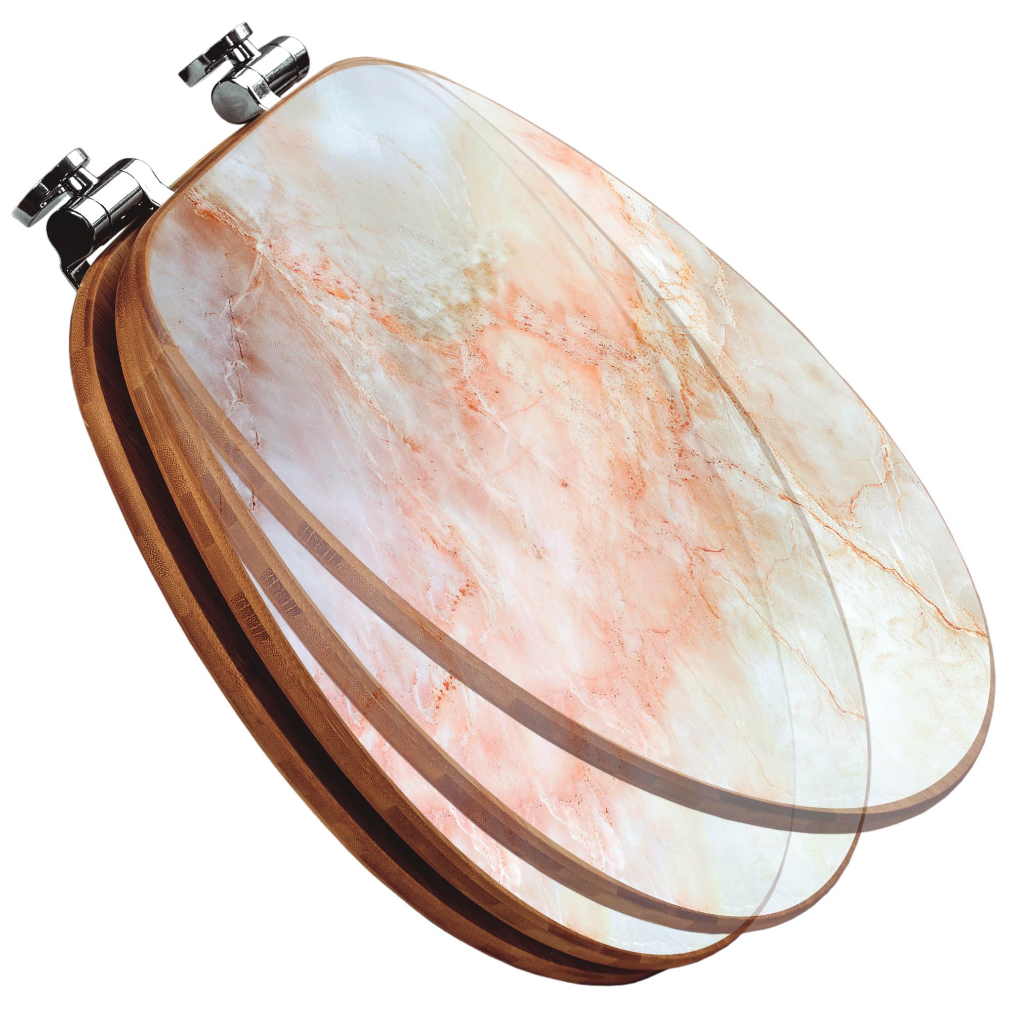 banjado Design WC Sitz Bambus Absenkautomatik 45,8x37,5cm - Toilettendeckel mit Absenkautomatik Holz - hochwertiger Bambus Klodeckel - WC-Sitz für gängigen Toiletten - Motiv Rosa Marmor