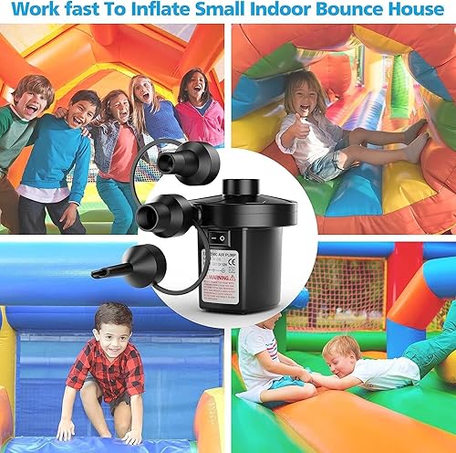 Miniatura 9 de Bomba de aire eléctrica para inflables, bomba de aire portátil de llenado rápido con 3 boquillas, 110 V CA12 V CC, bombas de inflador y desinflador