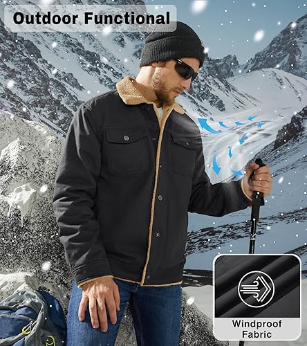 Miniatura 5 de EKLENTSON Chaqueta de invierno para hombre, gruesa y térmica, de algodón, con forro polar, abrigo de camionero con solapa, para trabajo, para hombre