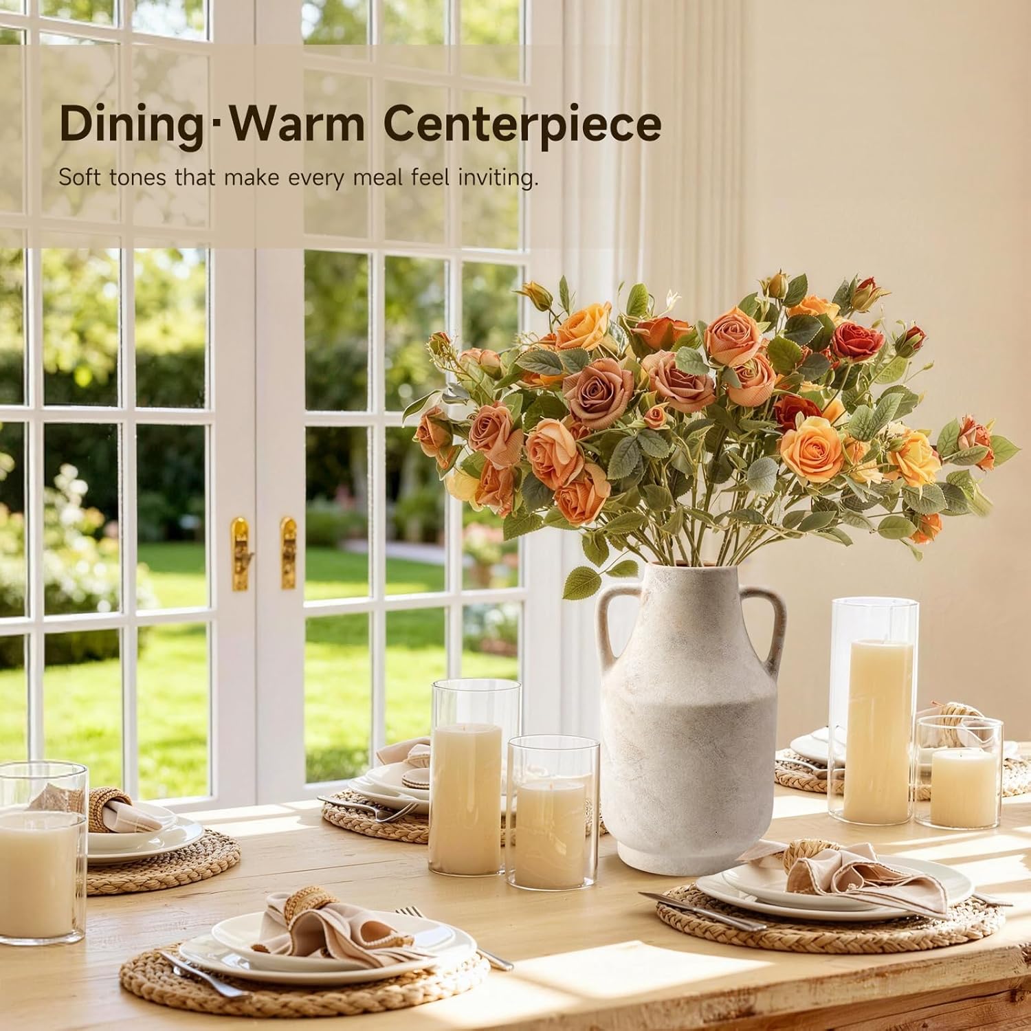 Ceramic Flower Vase with Handles – 11 Inch Tall Rustic Farmhouse Centerpiece Vase, Distressed Terracotta Style Decorative Vase, Living Room, Dining Table, Entryway & Fireplace Home Decor, White - Image 4