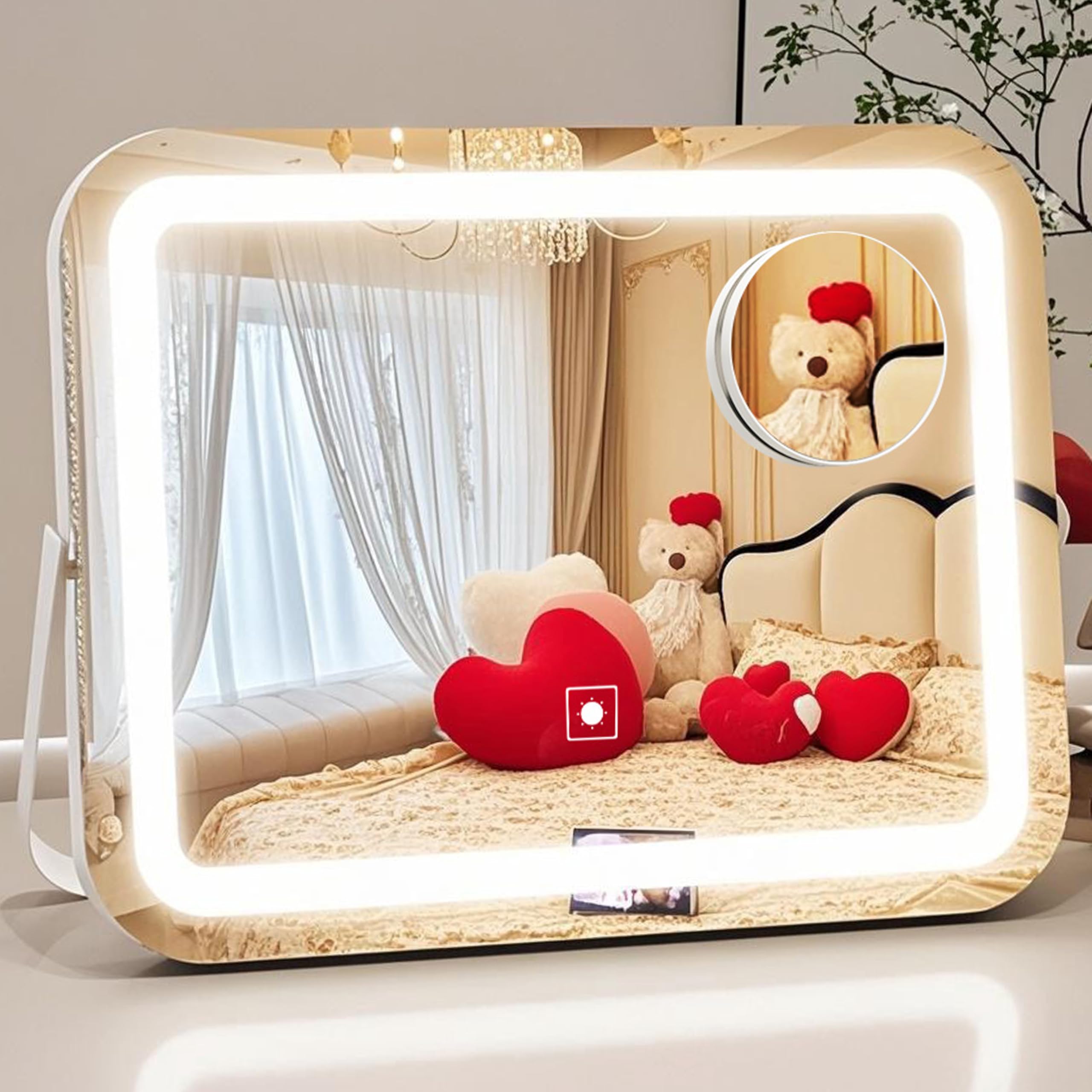 ROLOVE 14x10 Inch Lighted Makeup Mirror with 10X Magnification - 3 Mode Dimmable LED & Smart Touch Control - Vanity Mirror with Lights for Desk (White)