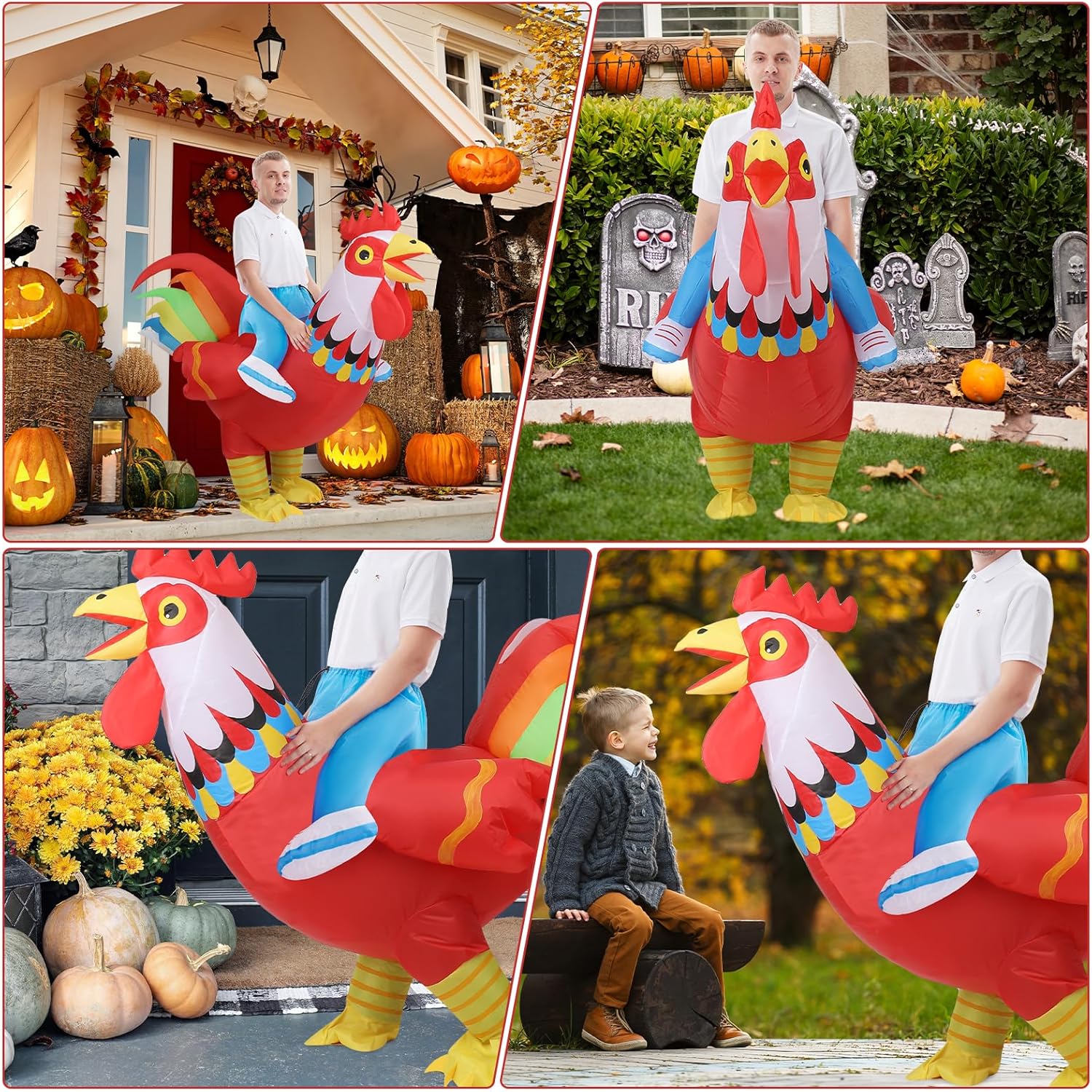 Miniatura 7 de KABOER Disfraz inflable de gallo para adultos, divertido disfraz de pollo inflable para adultos, Halloween, cosplay, vestido de animales inflables