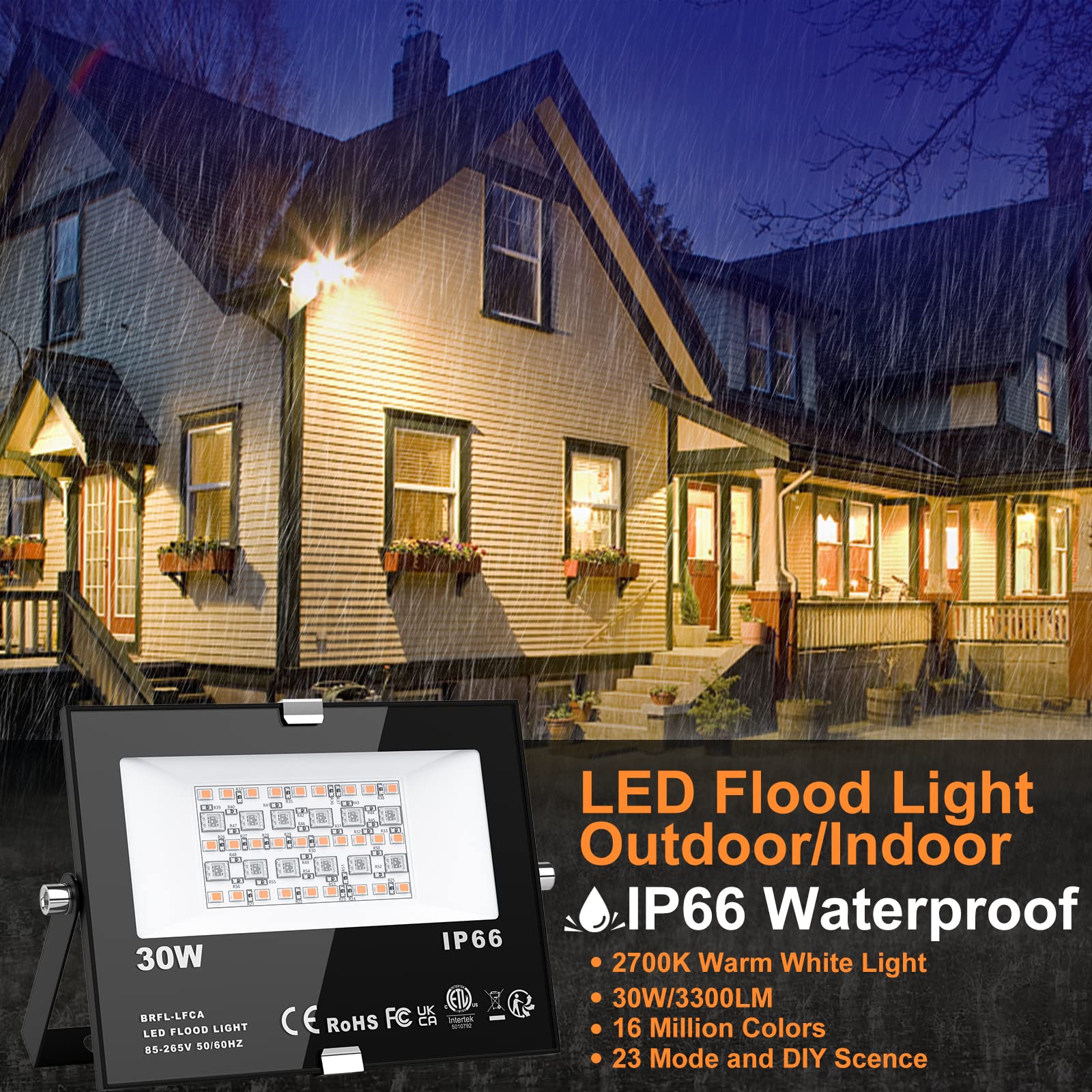 ChangM RGB LED Strahler Fluter Außen Strahler 30W 4 Pack Bluetooth APP-Steuerung 16 million Farben Smart Flutlichtstrahler, IP66 Außenstrahler Wasserdicht Flutlicht, Garten Stimmungslichter