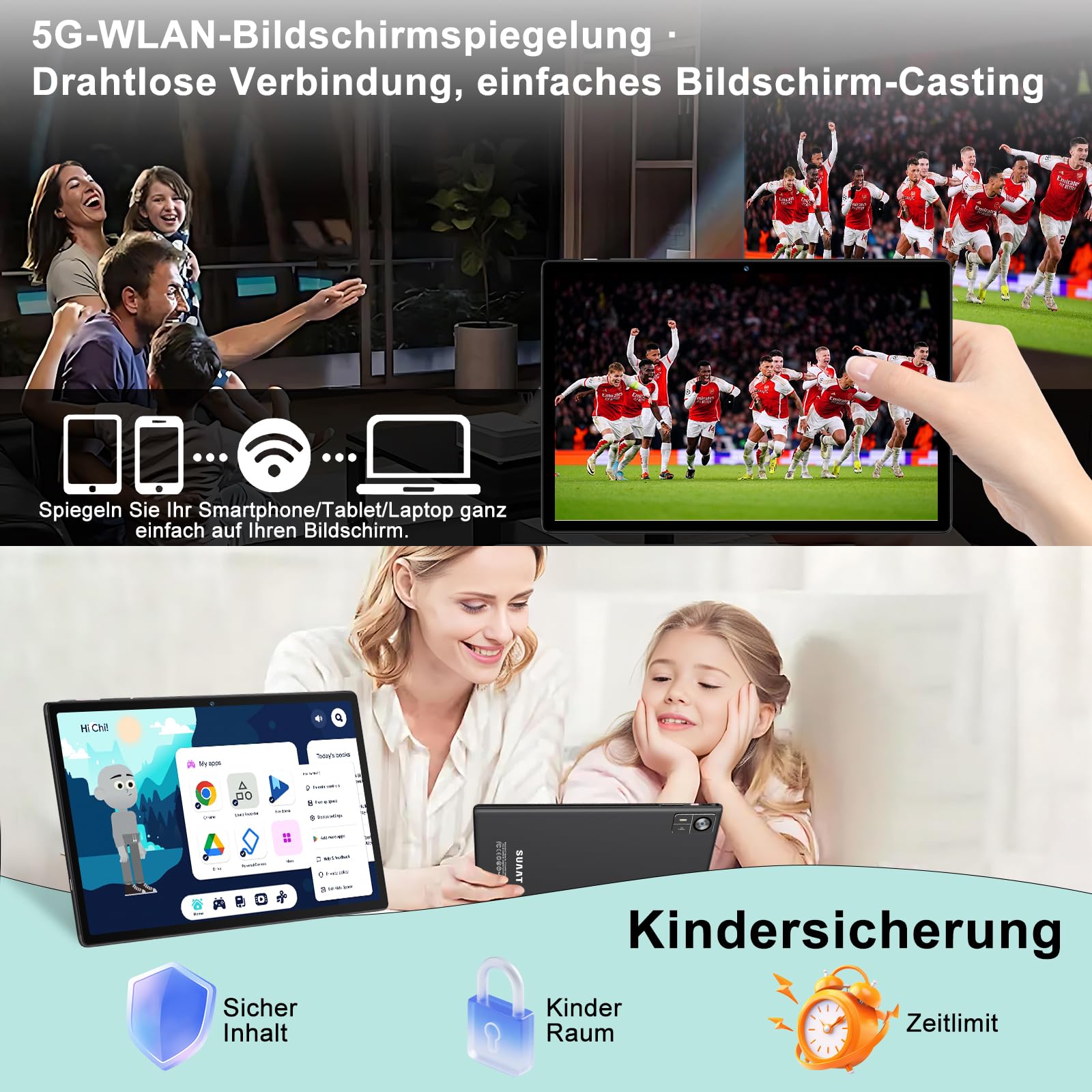 2026 Neuestes Android 15 Tablet 【30 GB RAM + 128 GB ROM+2TB】【Gemini AI】10.1 Zoll, , Widevine L1, Octa Core, 8000 mAh, 8 MP + 5 MP, BT 5.0, GPS,GMS,Tablets mit Maus, Tastatur und Schutzhülle-Schwarz