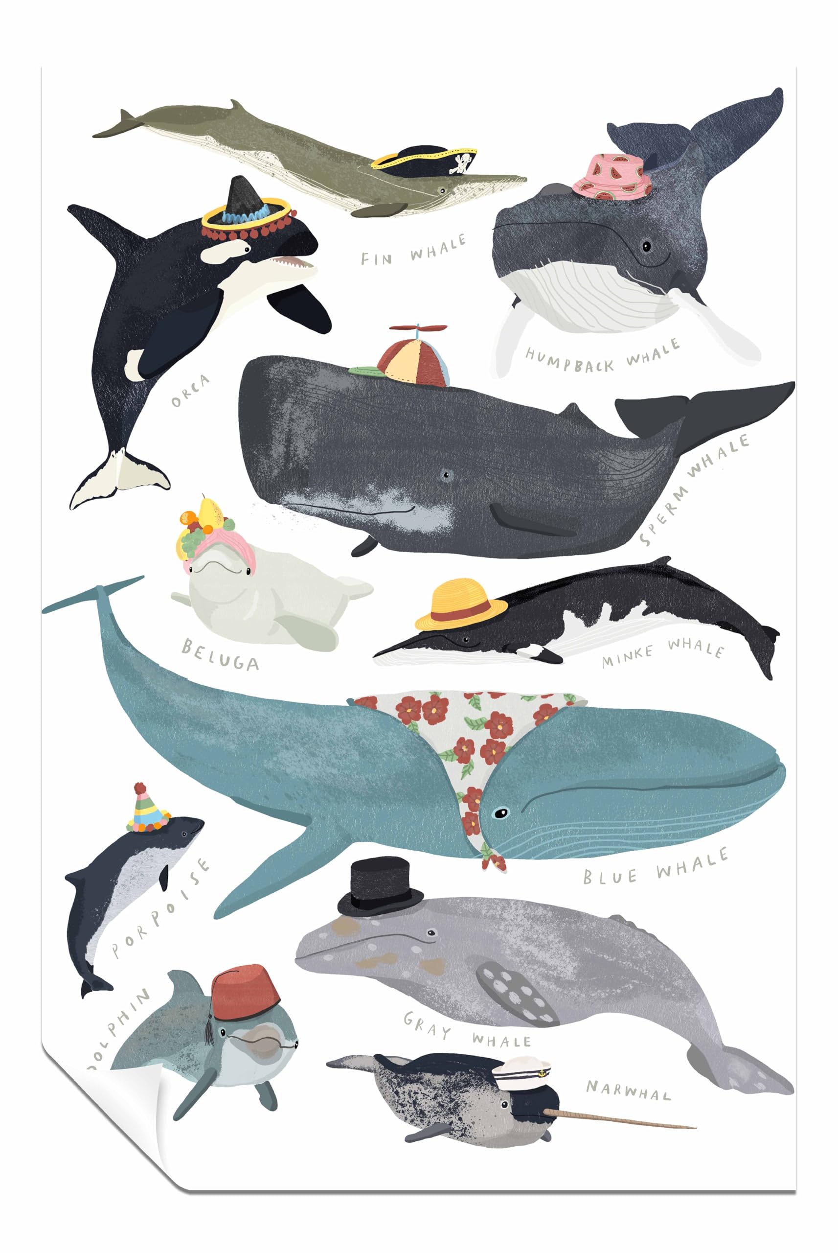 Panther Print Unframed Poster Whales In Hats Print, Pictures For Home Walls, Bedroom, Living Room & Bathroom Decor 91X61cm (36X24in)