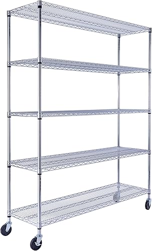 Miniatura 1 de Estantería de alambre cromado de 5 niveles de 60 x 18 x 72 pulgadas, NSF de capacidad máxima de 4000 libras, estante de almacenamiento de acero