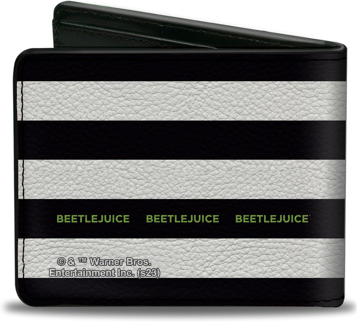 Buckle-Down Warner Bros. Horror Movies Wallet, Bifold, Beetlejuice Say It Ten Times Sandworm Pose Stripe, Vegan Leather