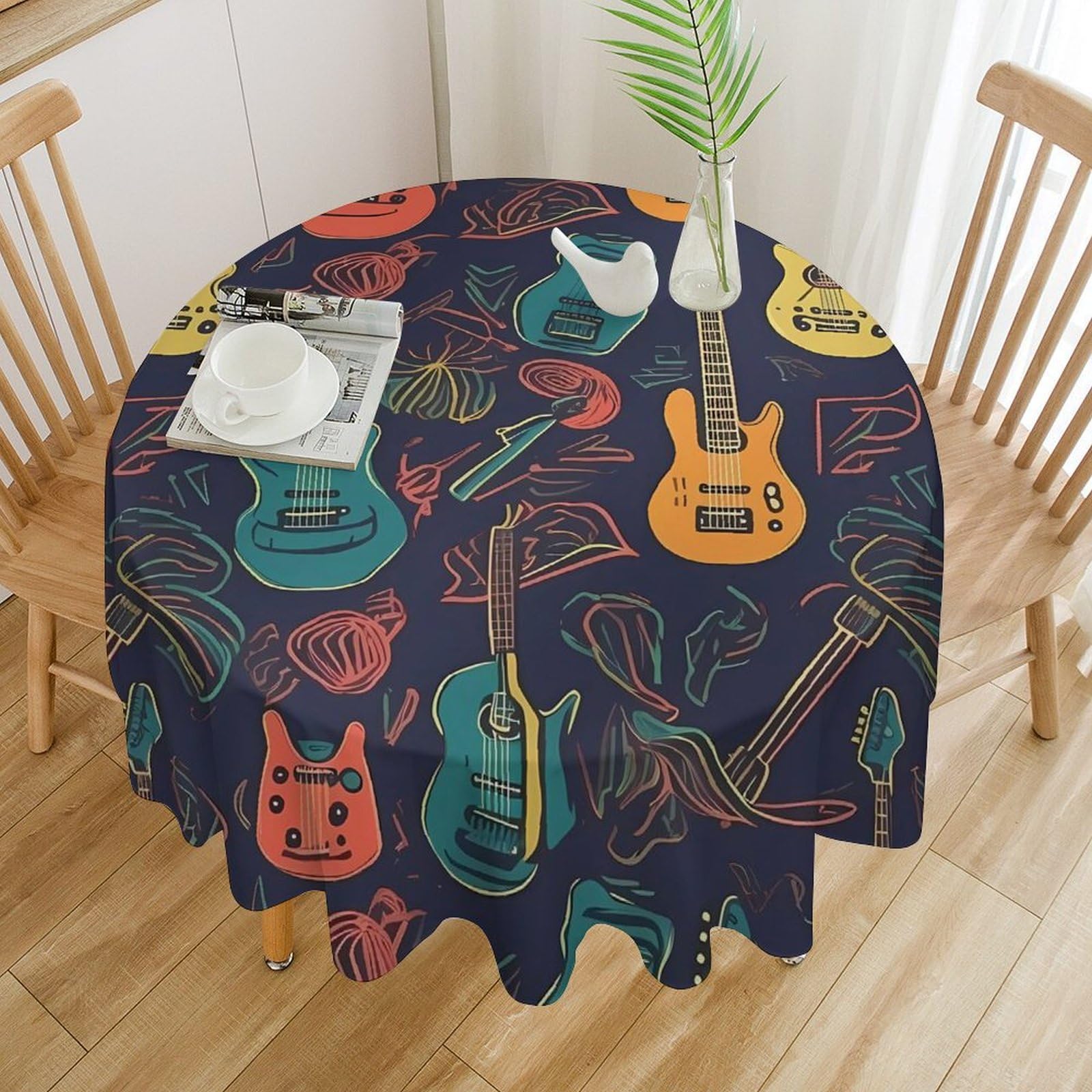 Nappe ronde imperméable motif guitare anti-tache lavable 178cm
