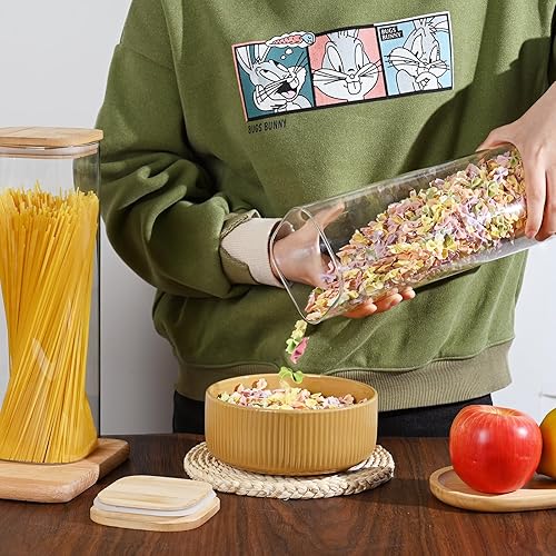 Miniatura 6 de Contenedor de almacenamiento de pasta de espaguetis de 80 onzas con tapas de bambú, recipientes de almacenamiento de alimentos de vidrio cuadrados