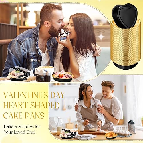 Miniatura 5 de Yinkin 50 juegos de moldes para tartas en forma de corazón de 9 onzas para el día de San Valentín, moldes de papel de aluminio de 5.4 pulgadas con